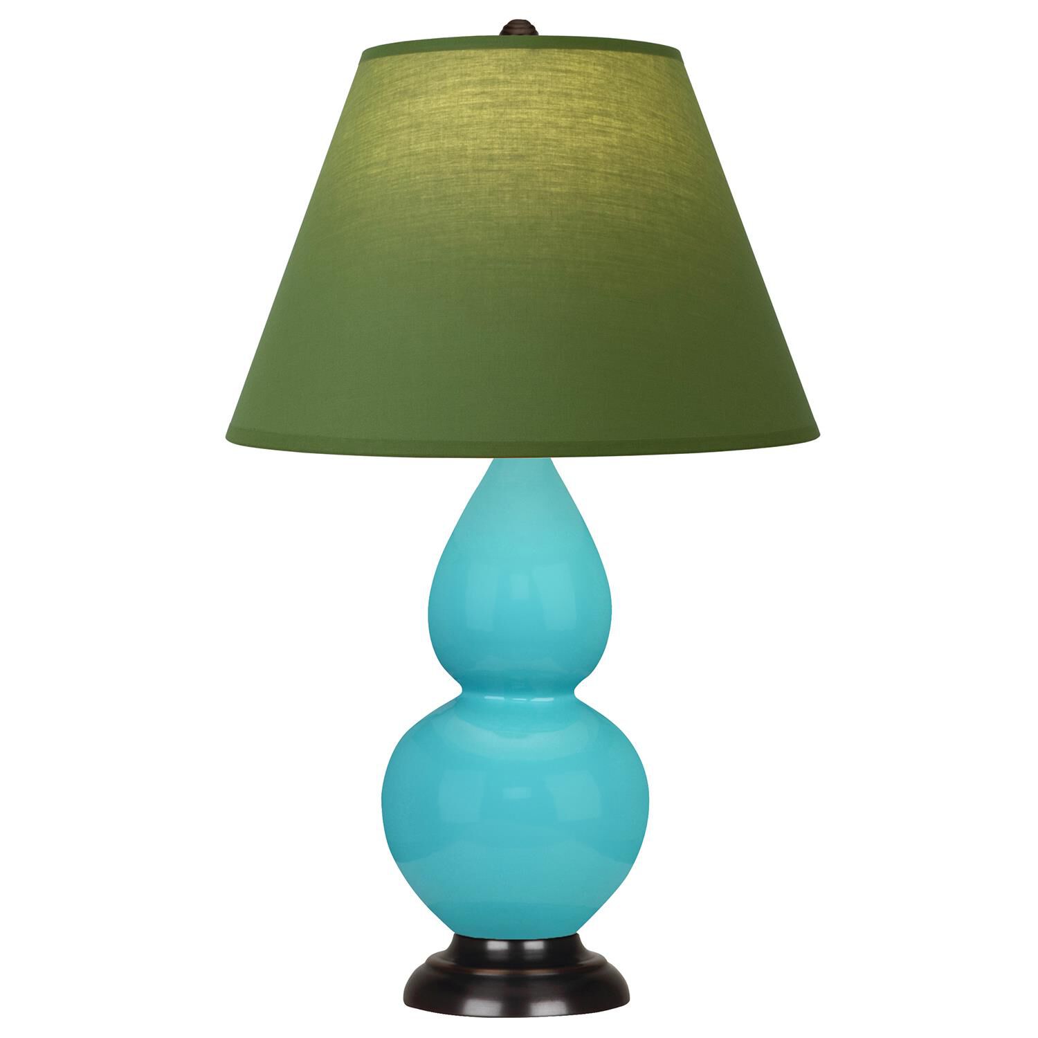 Shown in Egg Blue finish and Tea Green and Taupe shade and Deep Patina Bronze accent