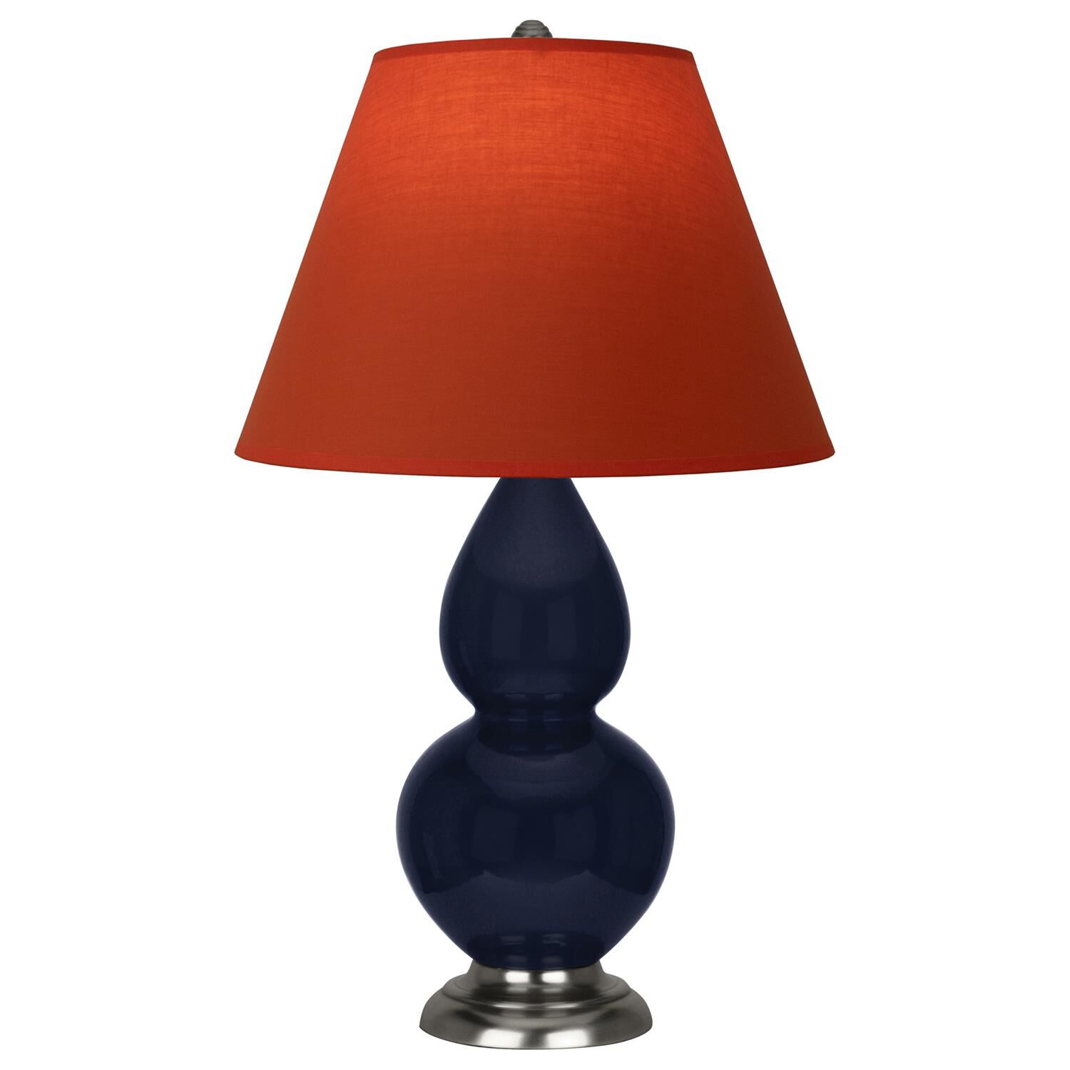 Shown in Midnight Blue finish and Tangerine and Taupe Lining shade and Antique Silver accent