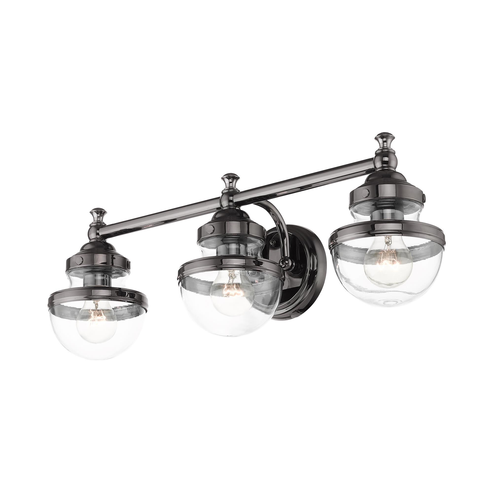 Shown in Polished Black Chrome finish and Hand Blown Clear glass and Hand Blown Clear Glass shade