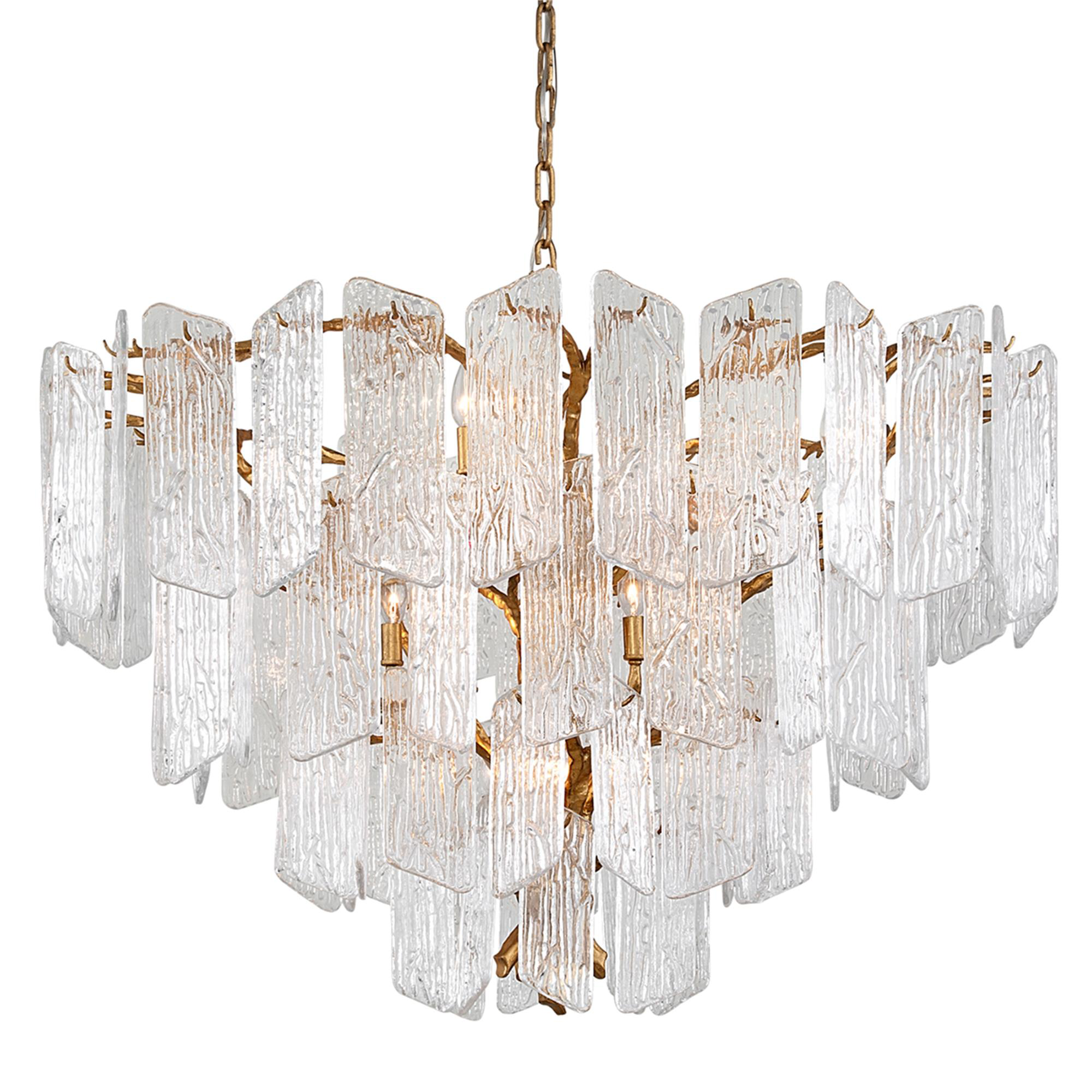 Shown in Royal Gold finish and Clear glass and Handmade Glass shade