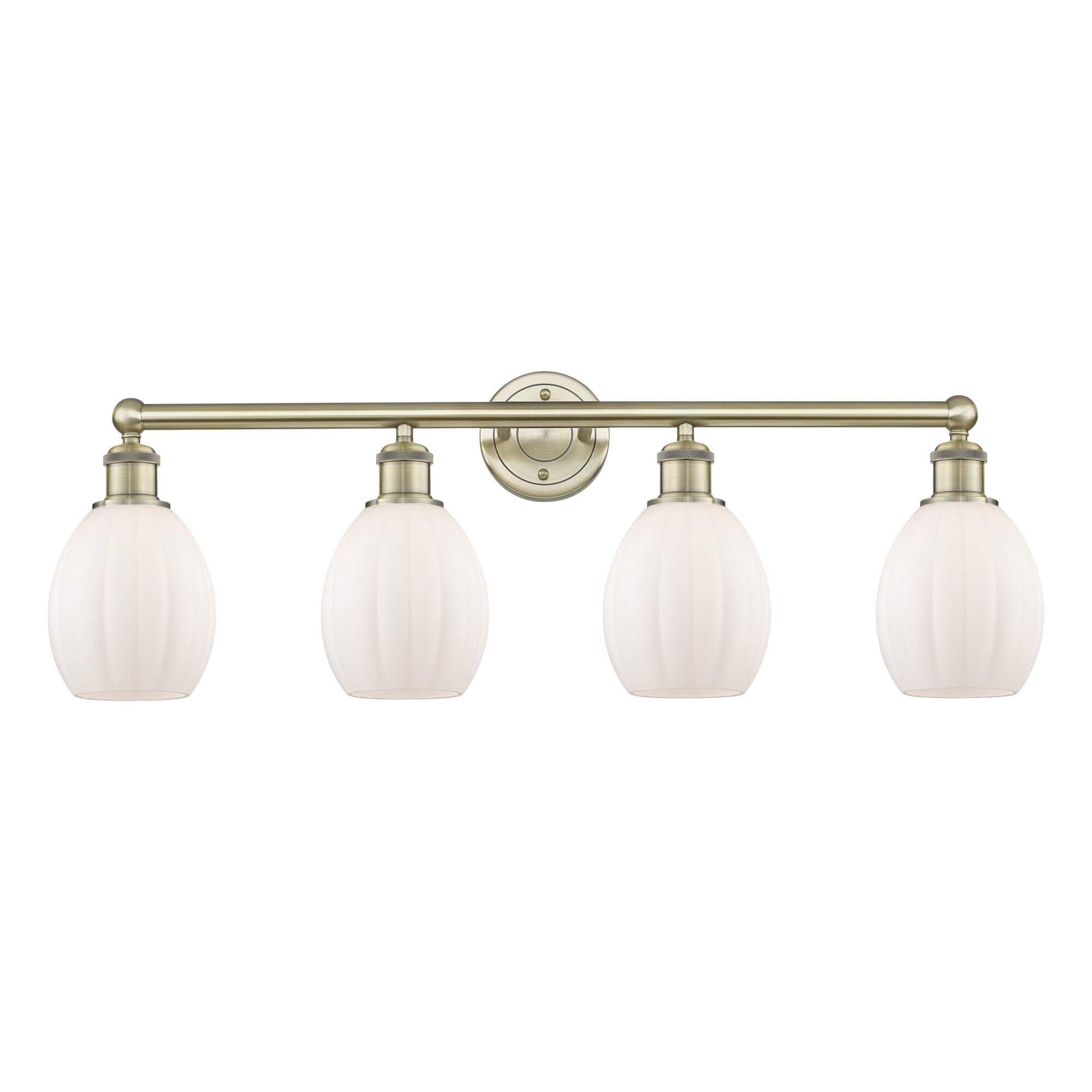 Shown in Antique Brass finish and Matte White glass