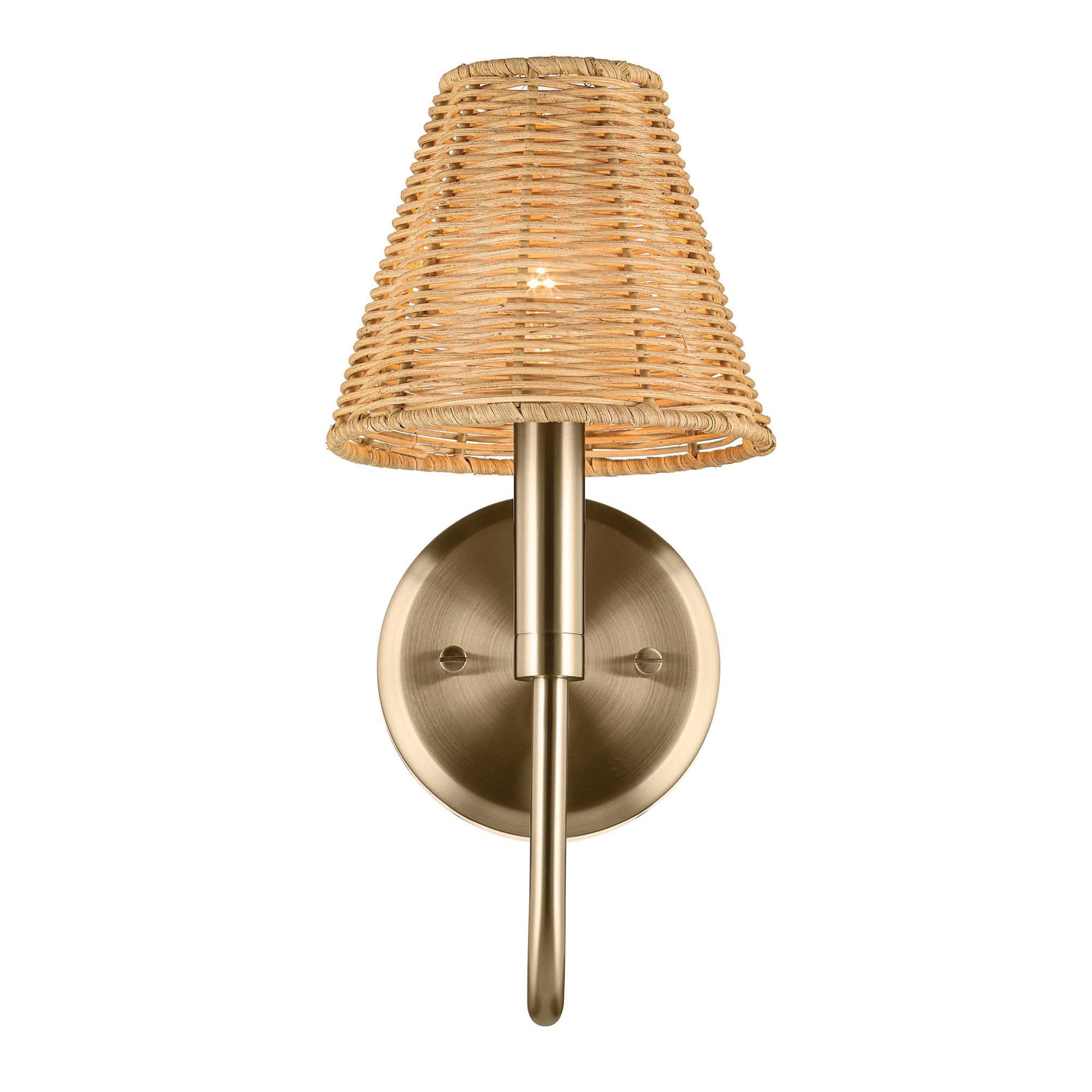 Shown in Champagne Bronze finish and Rattan Textured shade
