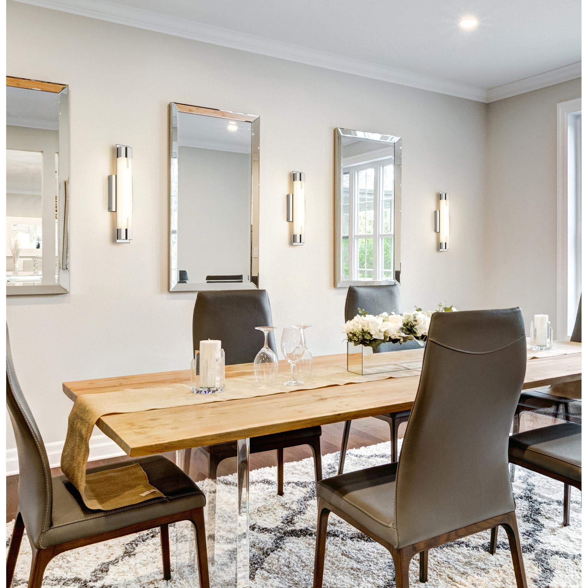 Shown in Chrome finish and Gloss Opal glass and Gloss Opal shade