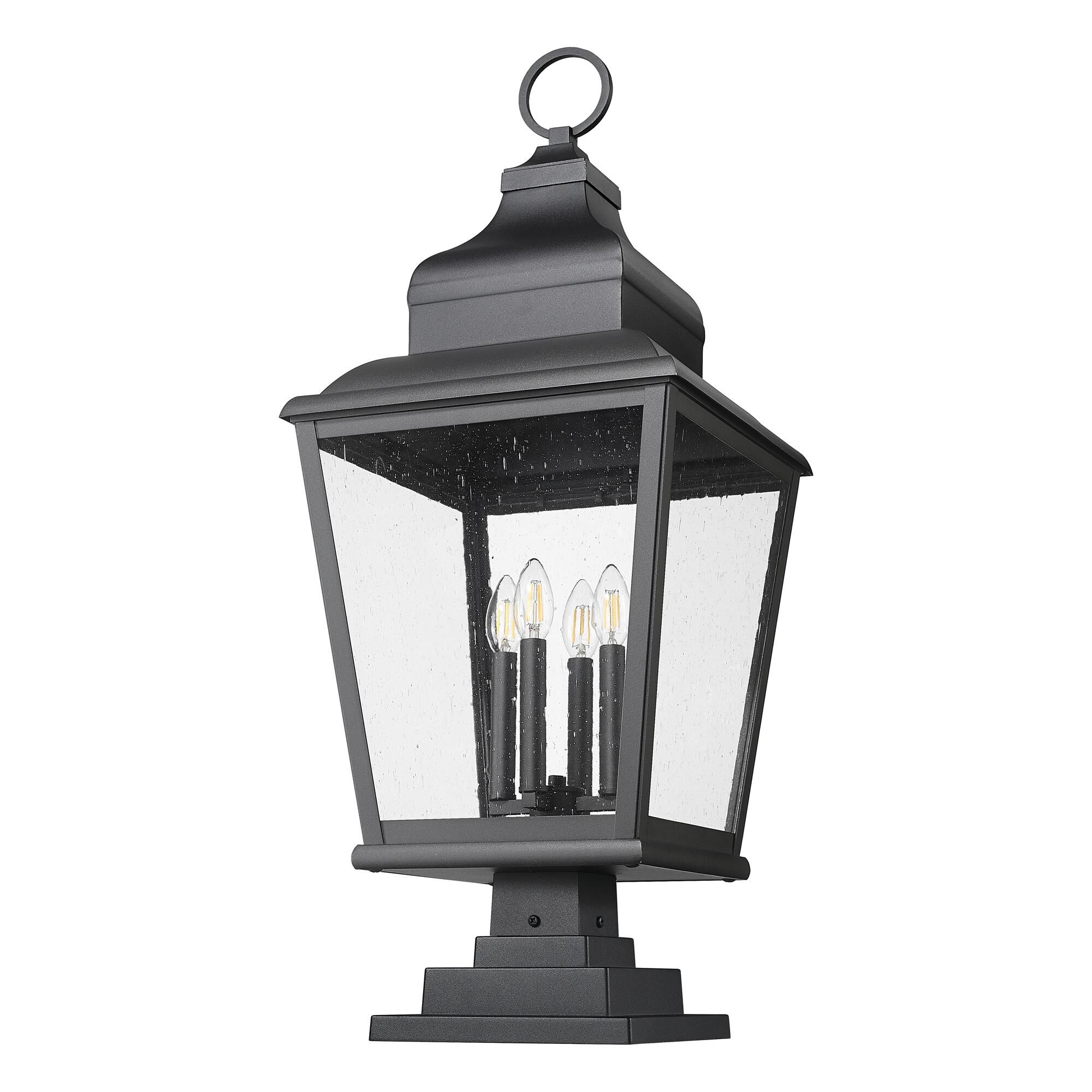 Shown in Sand Black finish and Clear Seedy glass