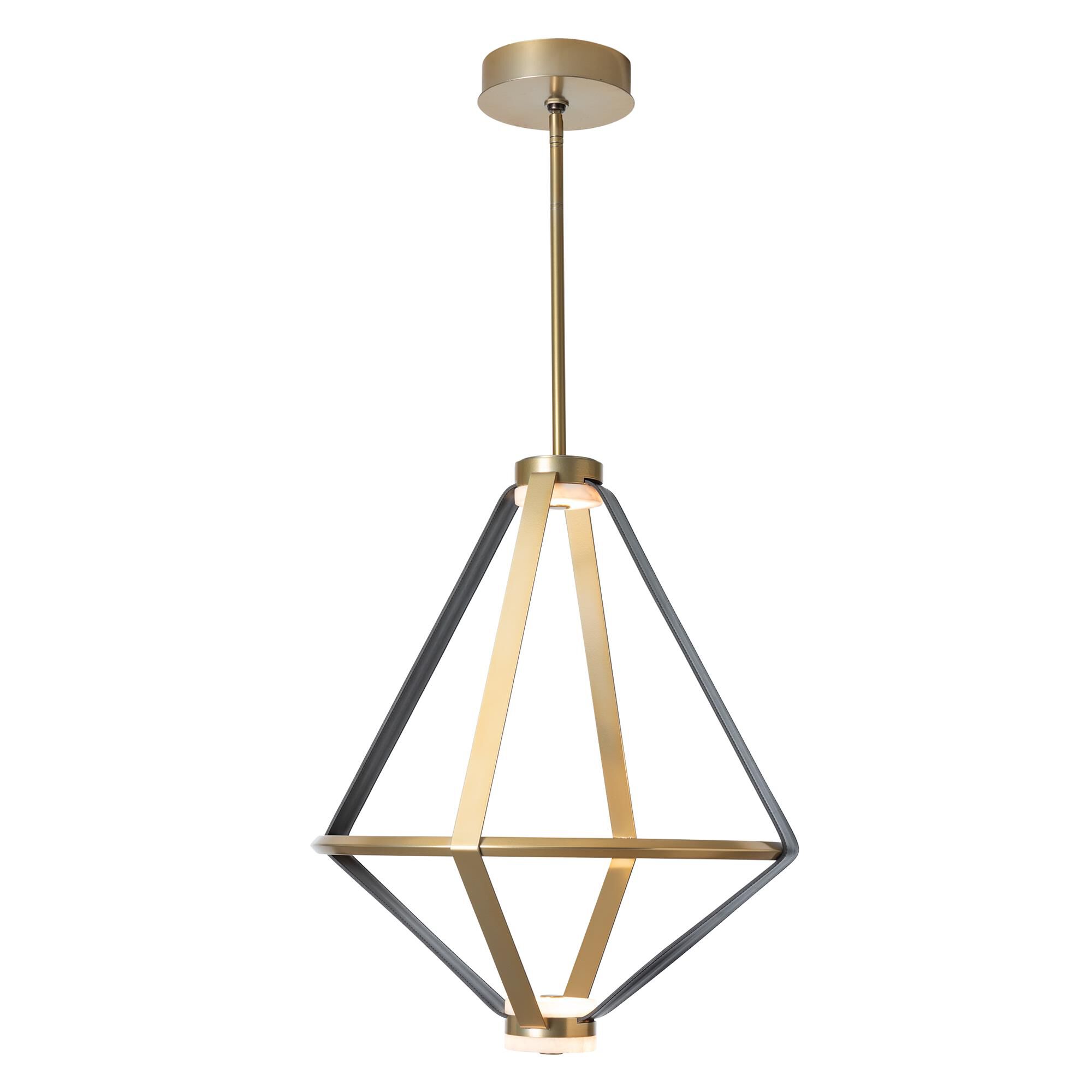 Shown in Modern Brass finish and Black Leather accent