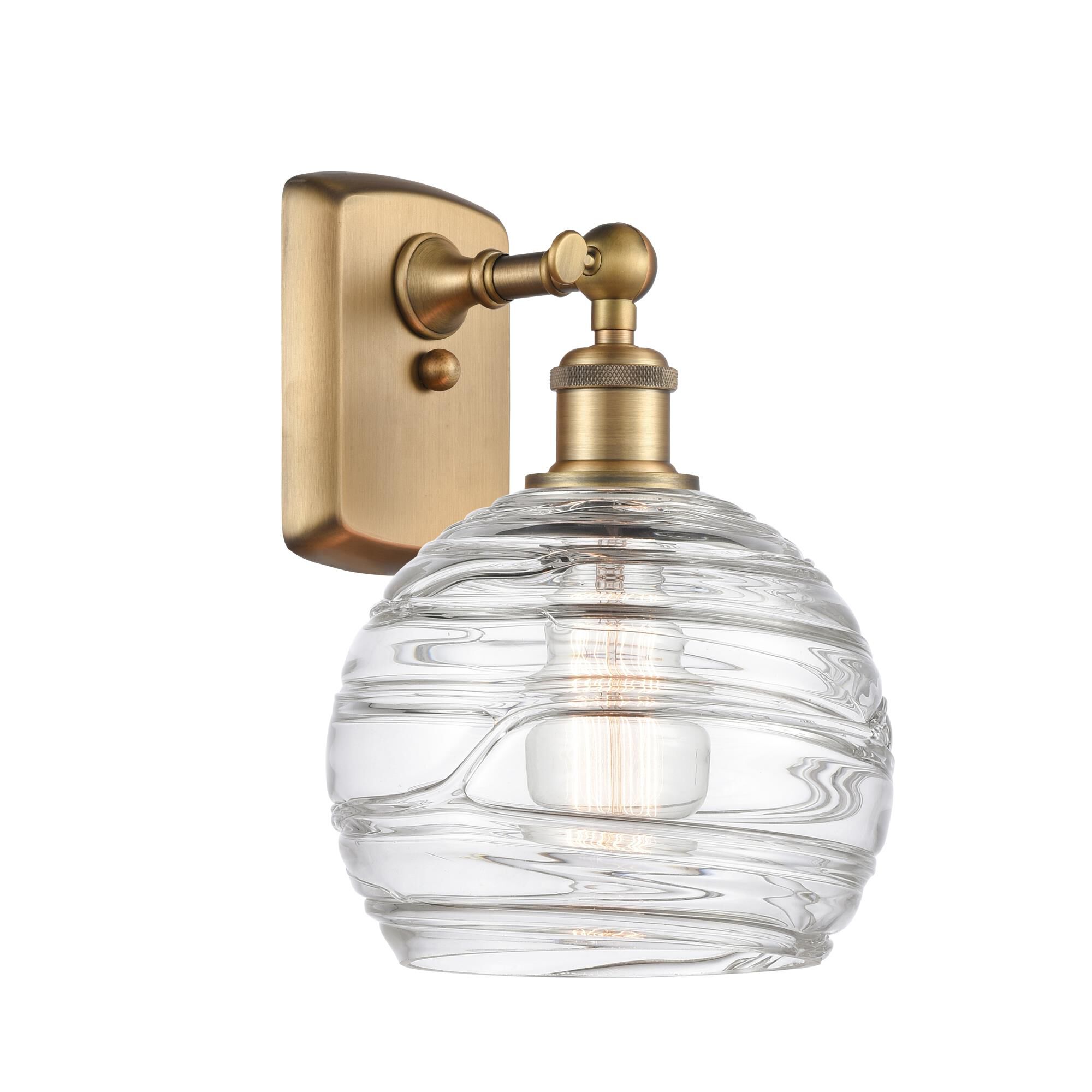 Shown in Brushed Brass finish and Sphere glass and Glass shade