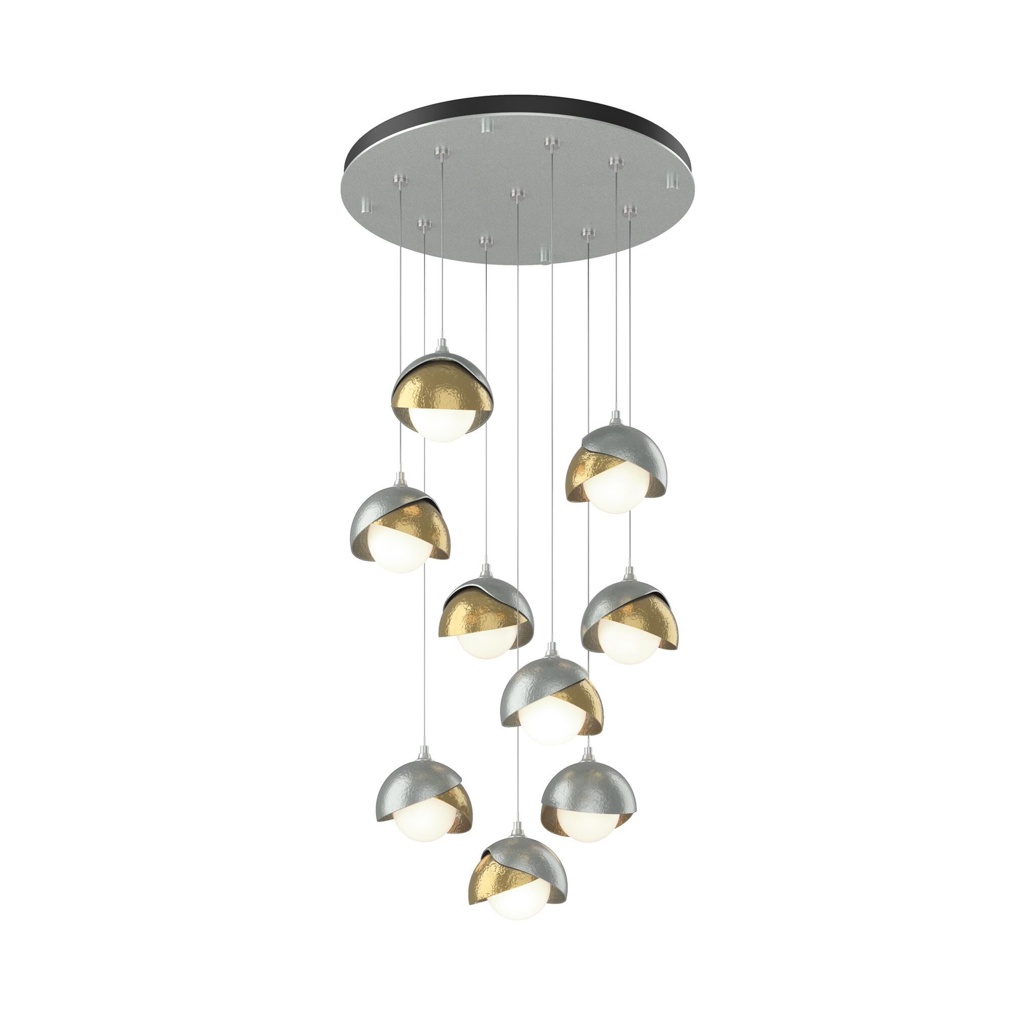Shown in Vintage Platinum finish and Opal (Gg) glass and Modern Brass (86) accent