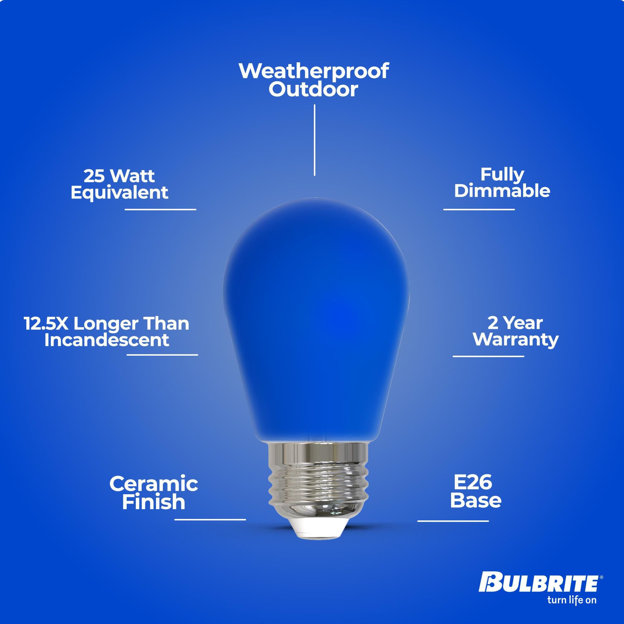 Ceramic Blue S14 Base E26 LED Light Bulb,
