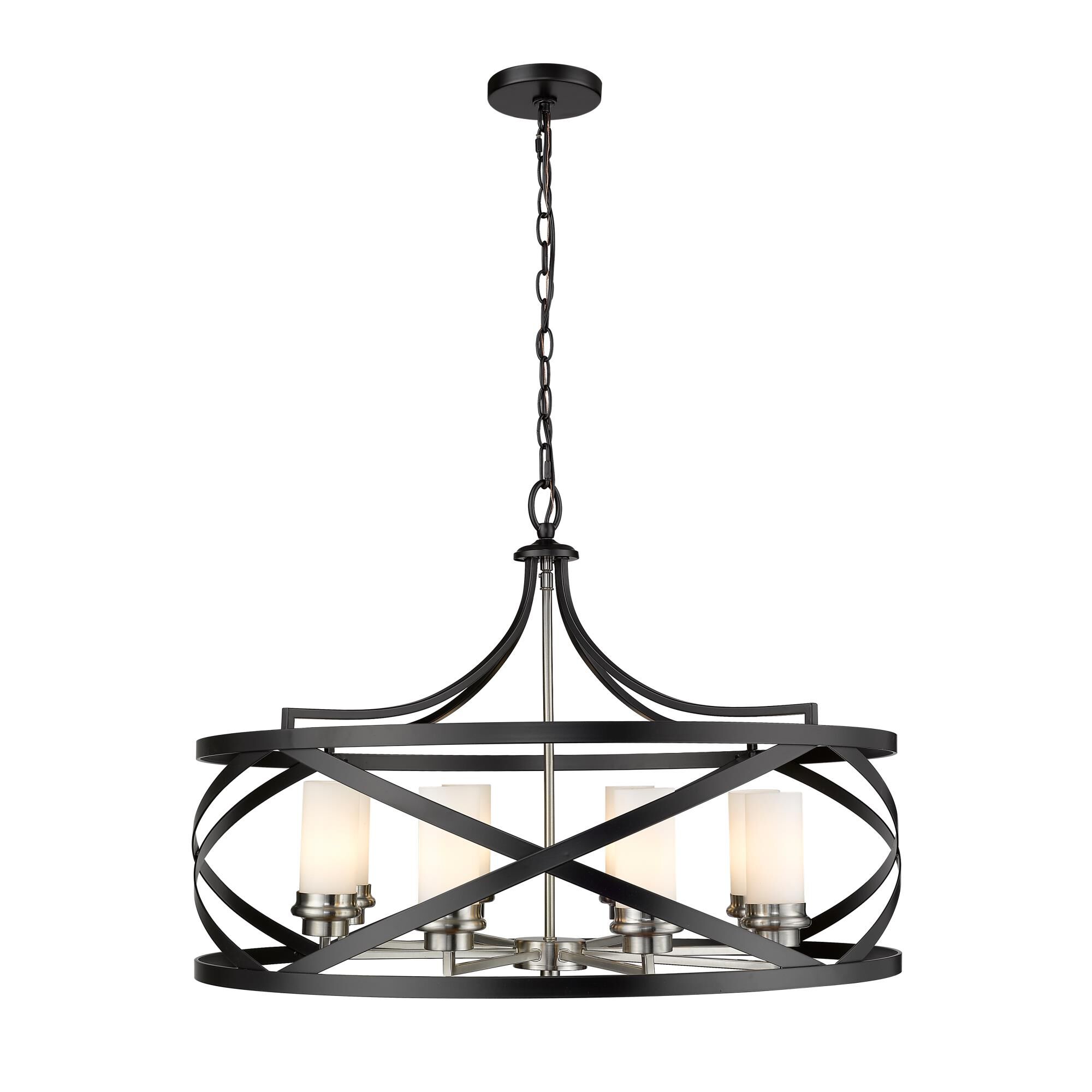 Shown in Matte Black + Brushed Nickel finish and Glass shade