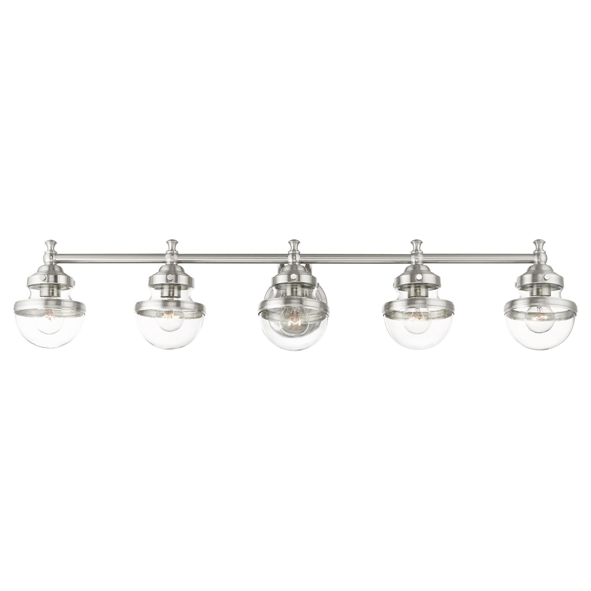 Shown in Brushed Nickel finish and Hand Blown Clear glass and Hand Blown Clear Glass shade