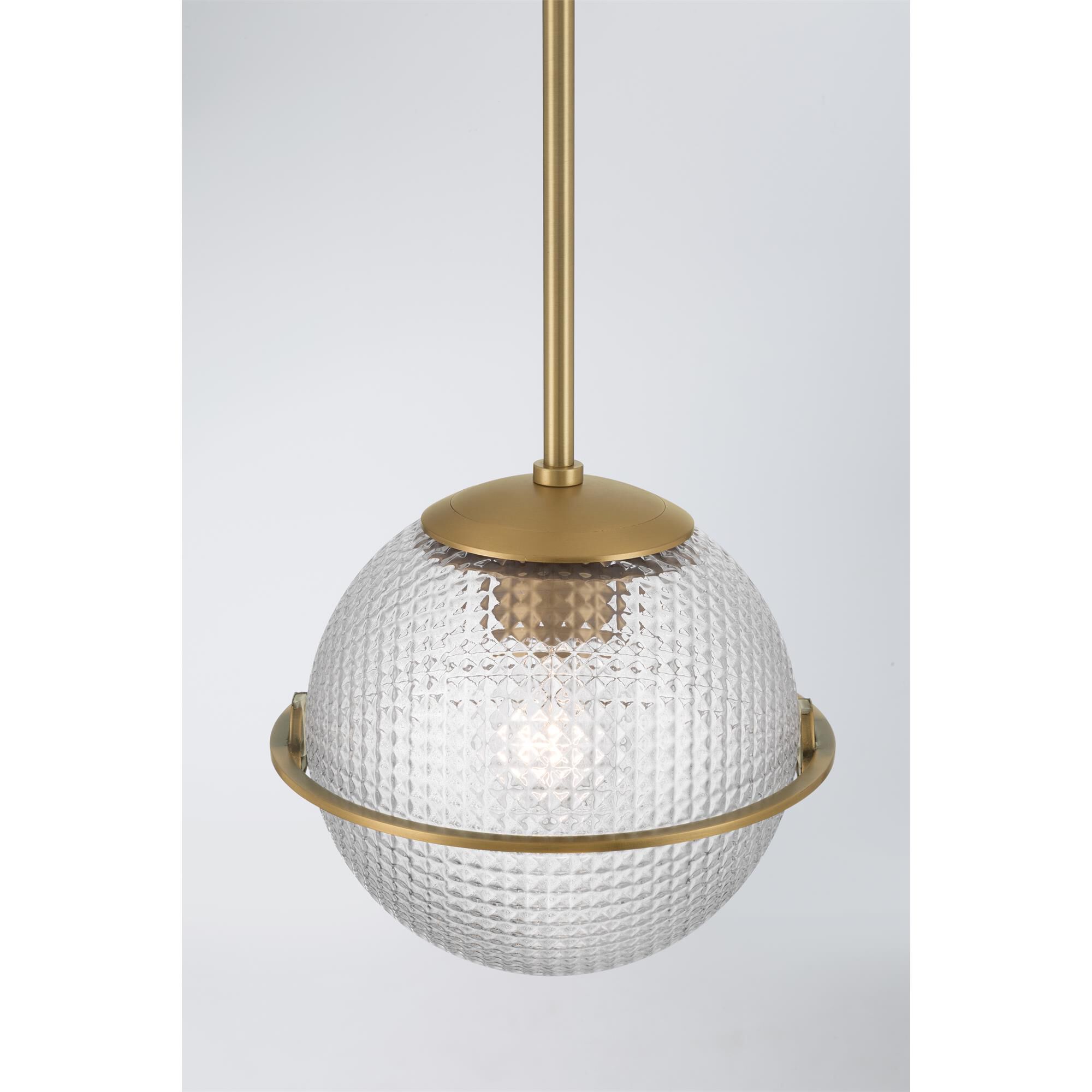 Shown in Legacy Brass finish and Clear Square Textured glass