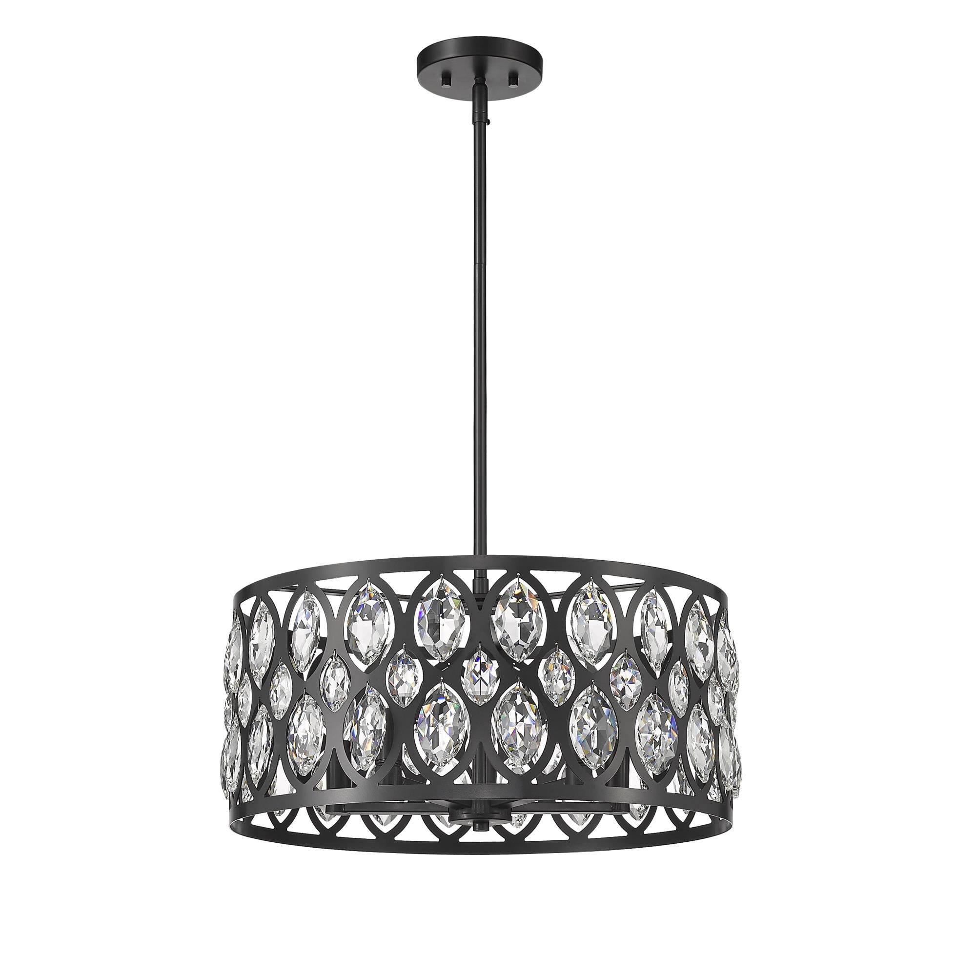 Shown in Matte Black finish and Steel + K9 Crystal glass and Steel + K9 Crystal shade