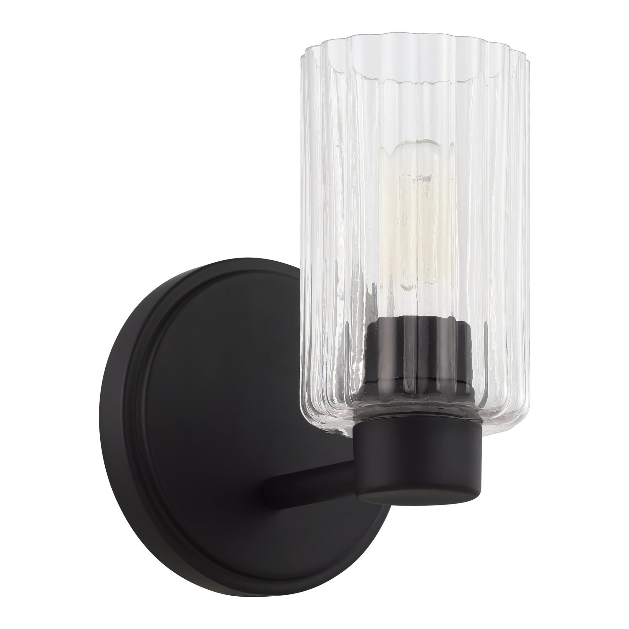 Shown in Matte Black finish and Clear Ribbed glass