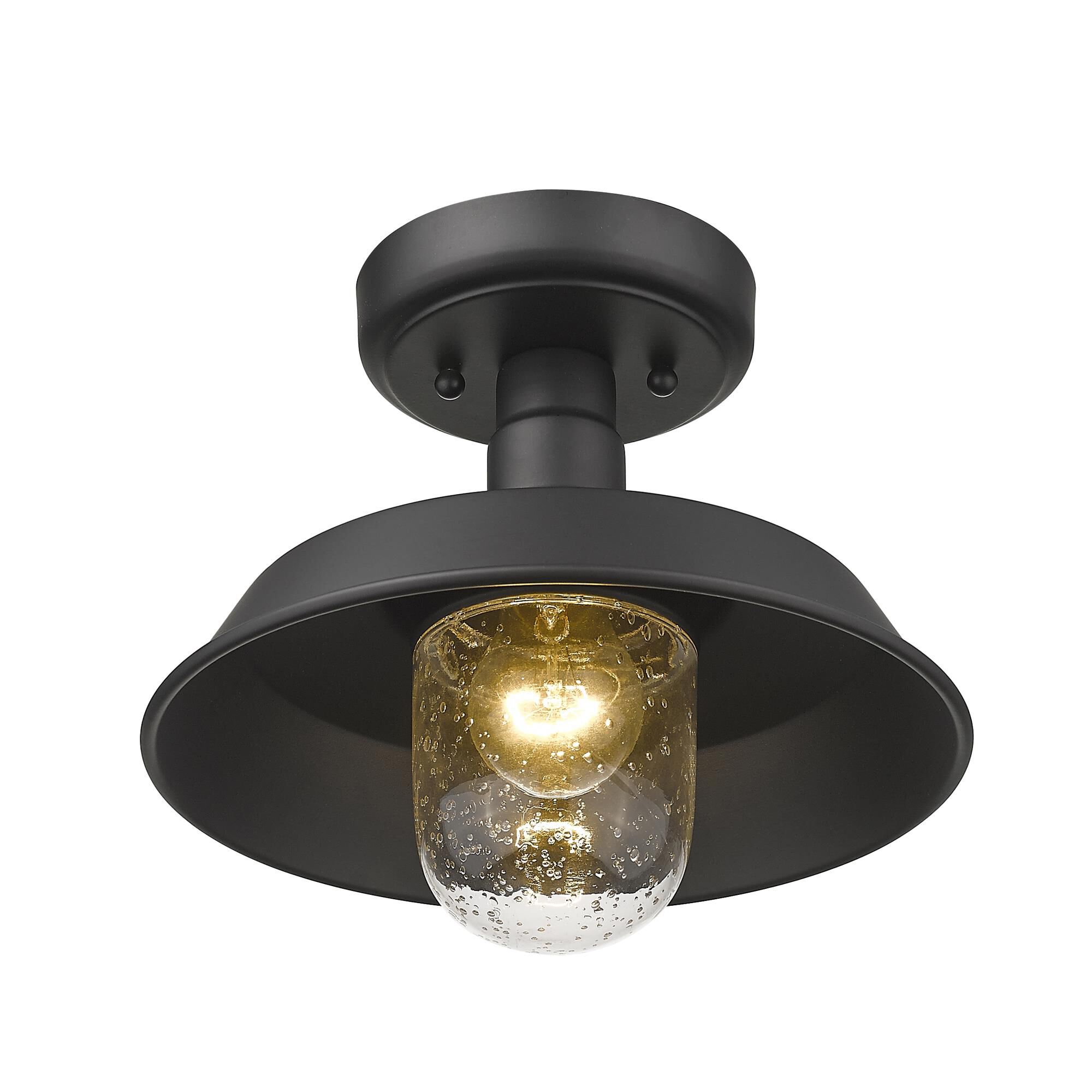 Shown in Matte Black finish and Clear glass and Clear, Seedy Glass Urn Shaped Globe shade