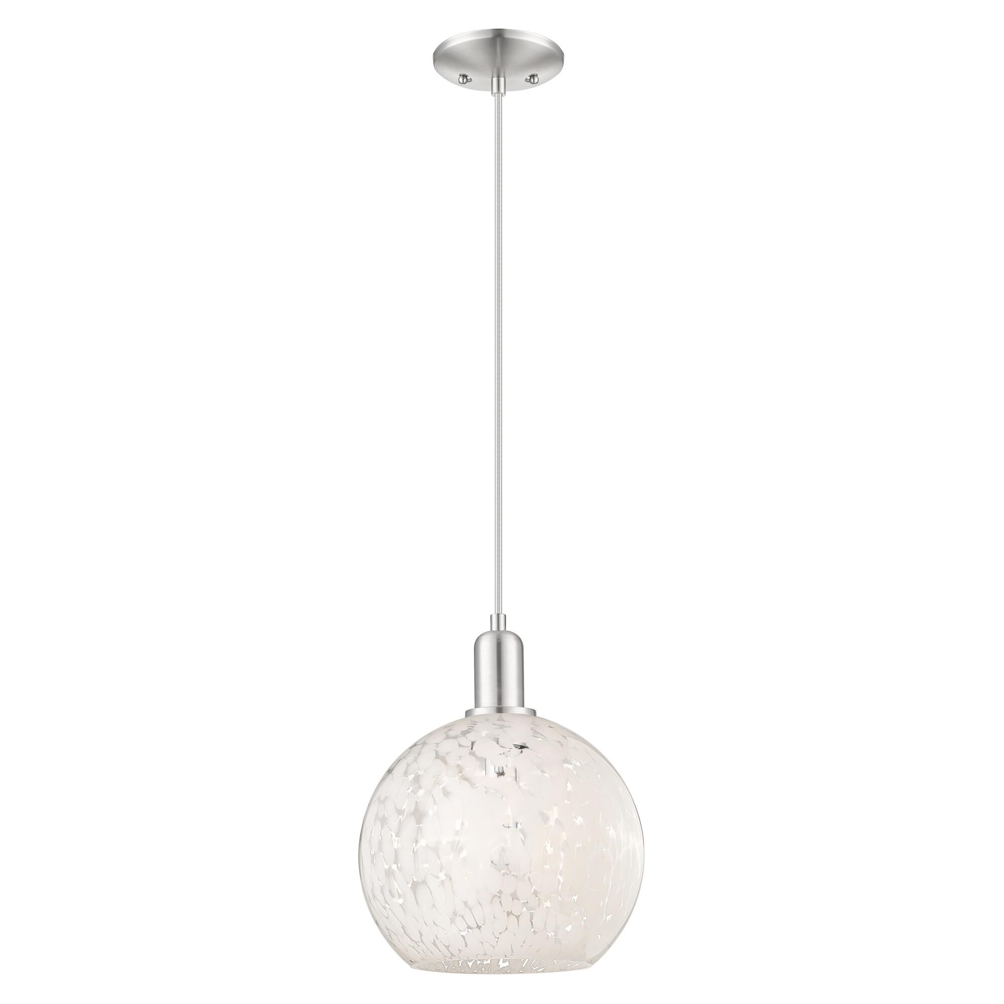 Shown in Brushed Satin Nickel finish and White Mouchette glass