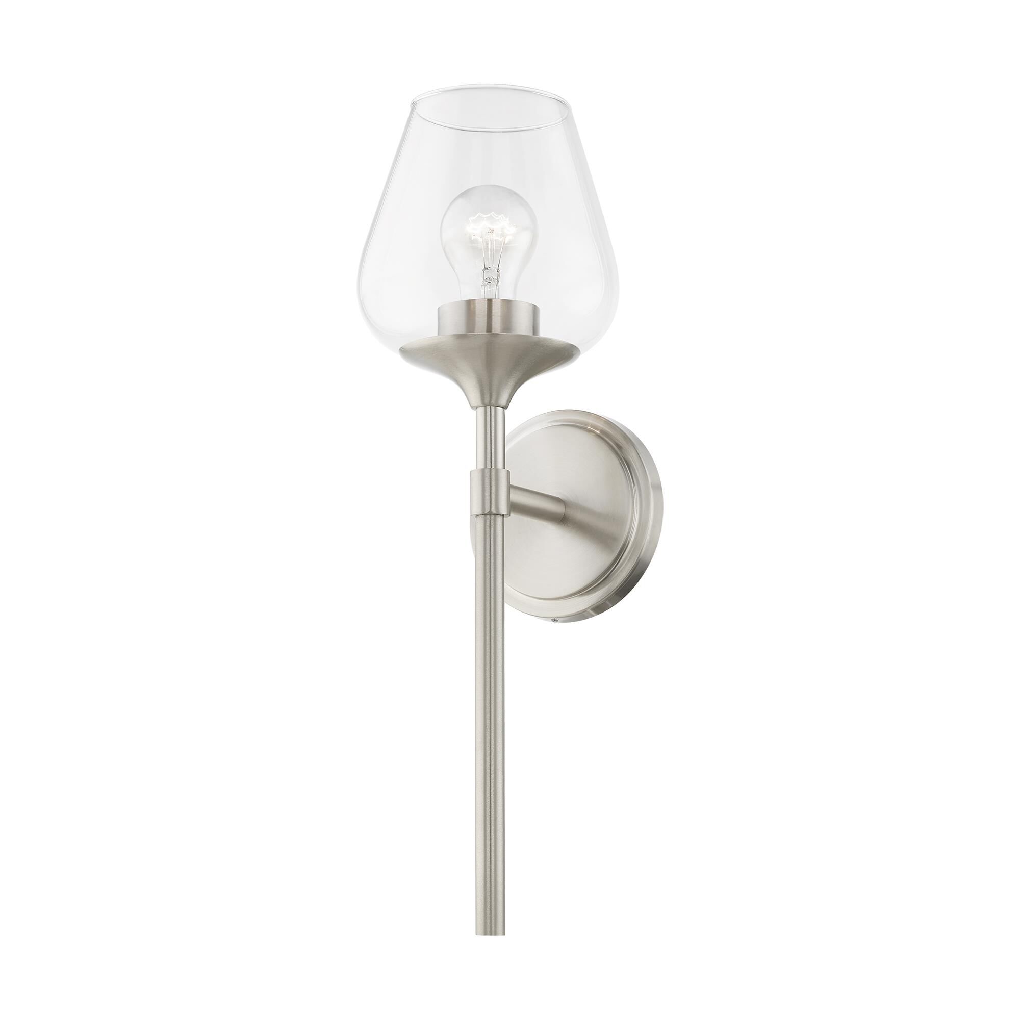Shown in Brushed Nickel finish and Clear glass