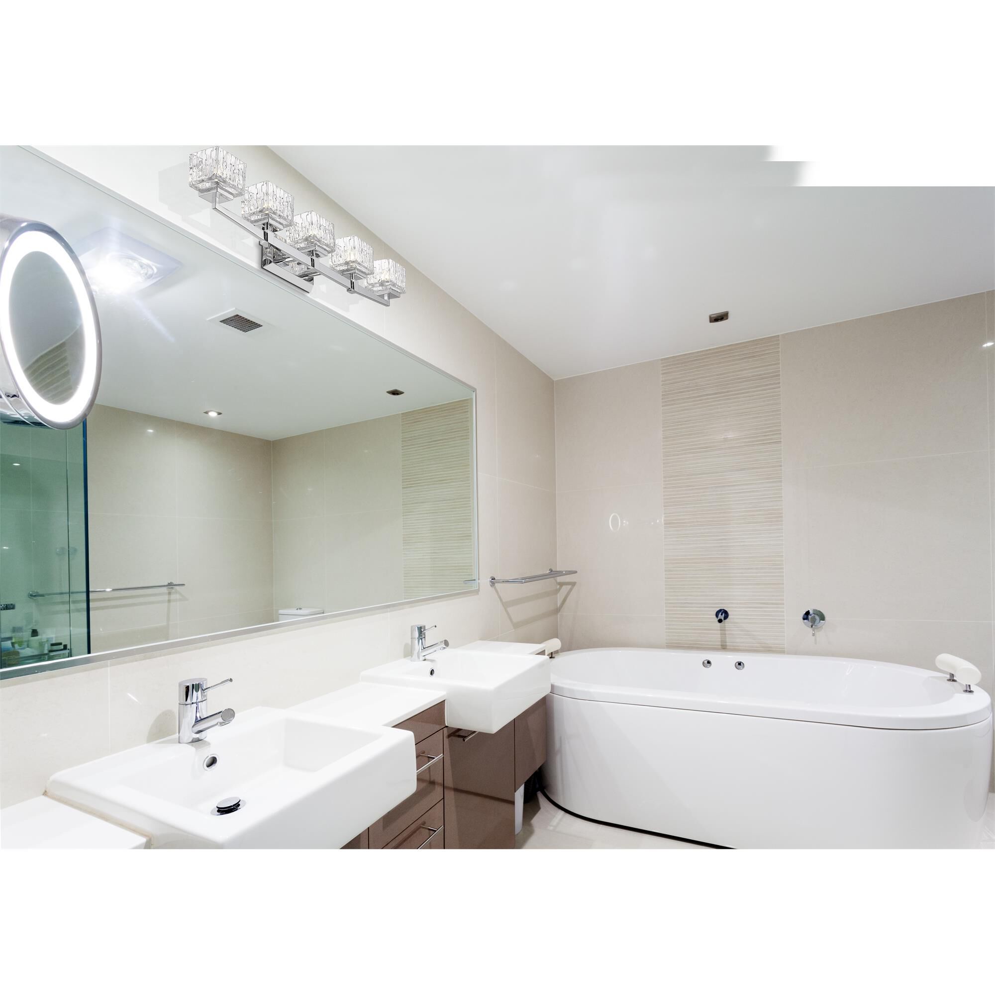 Shown in Chrome finish and Glass shade