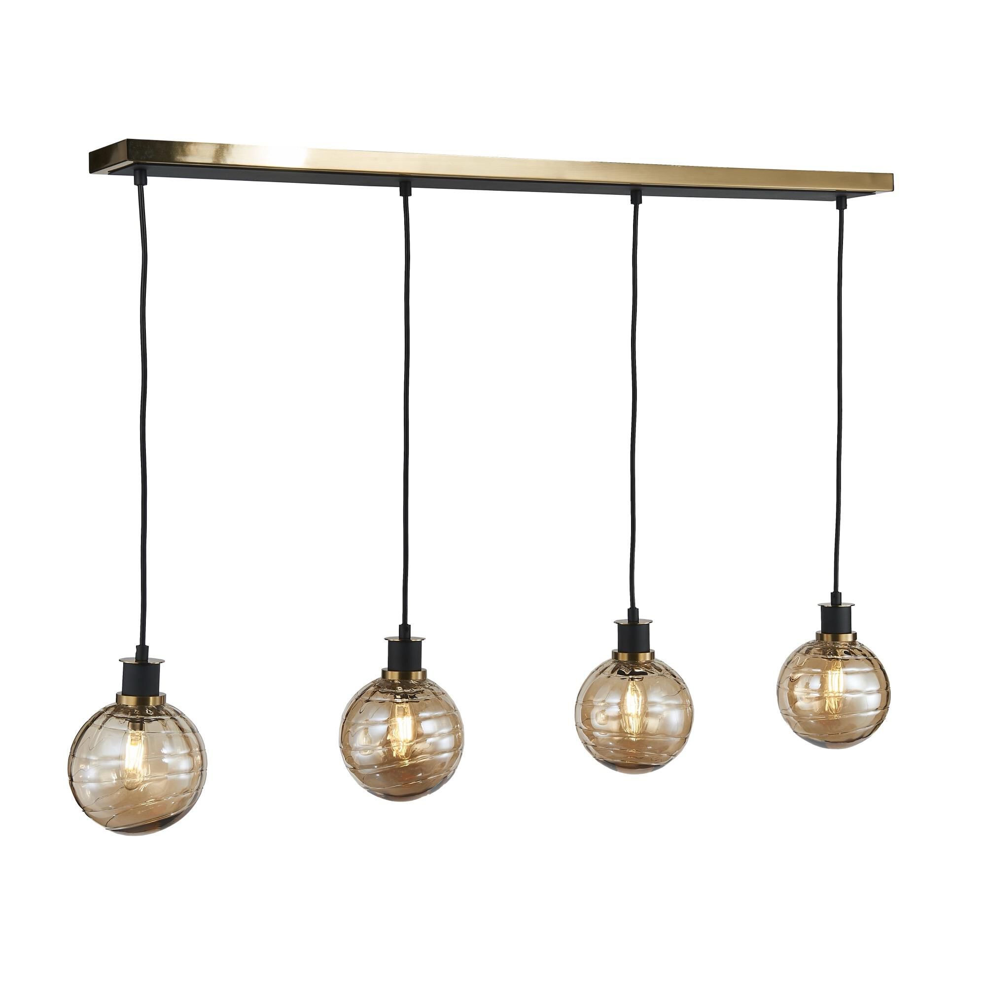 Shown in Black and Brushed Brass finish and Amber glass