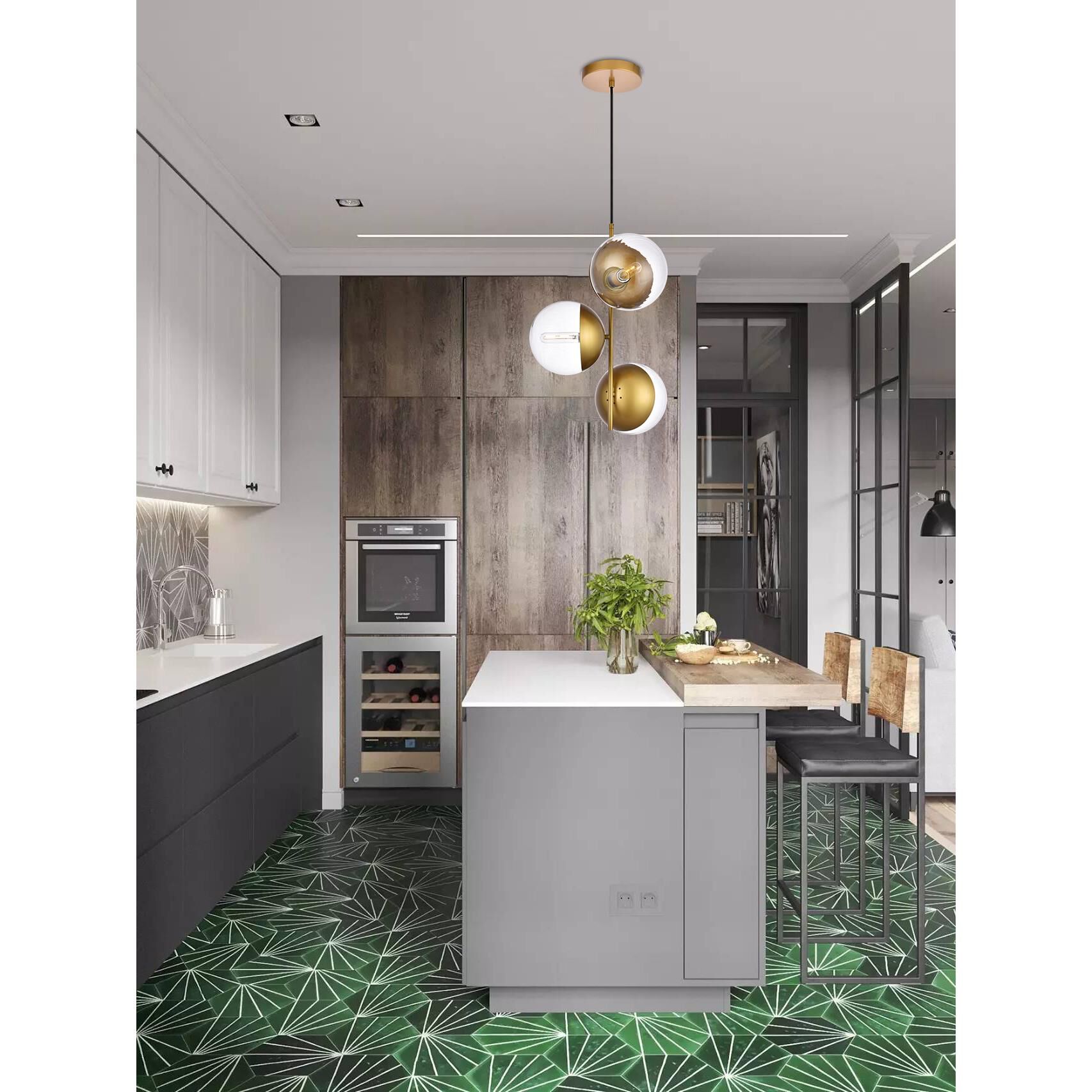 Shown in Brass finish and Clear glass