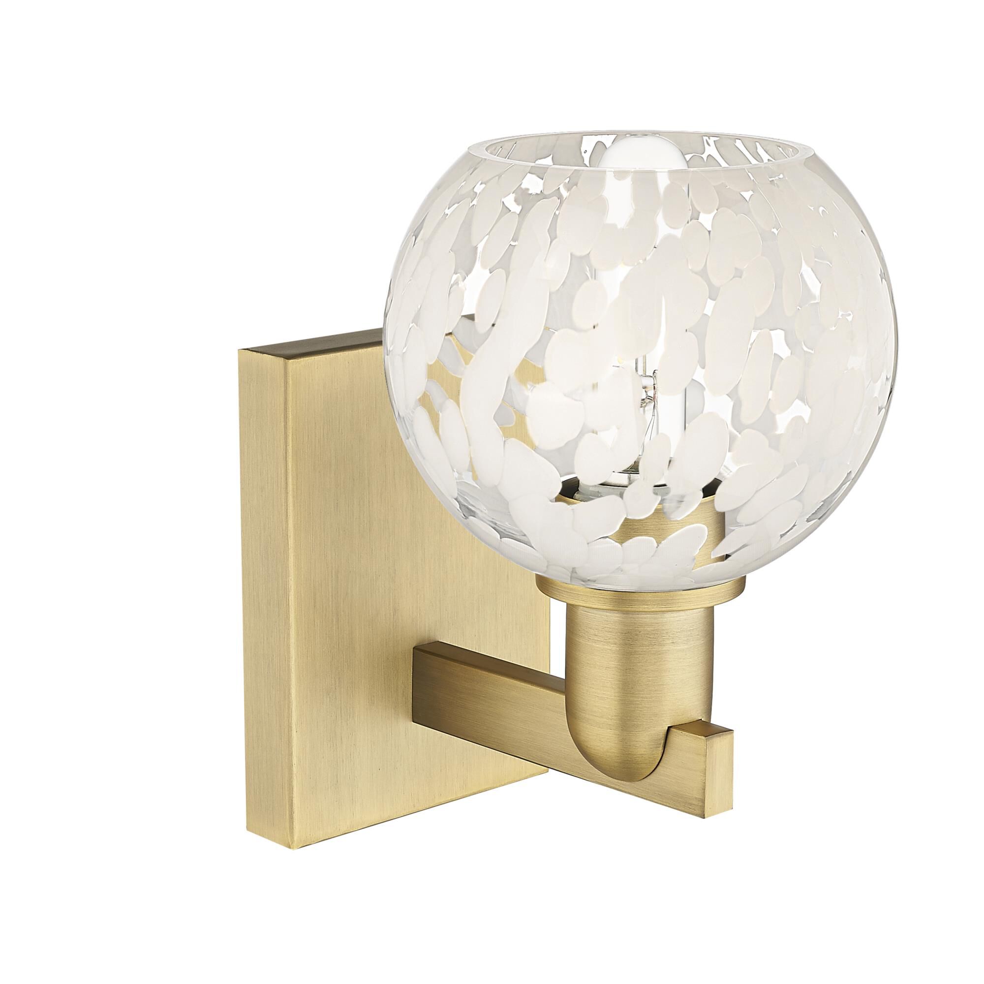 Shown in Brushed Brass finish and White Mouchette glass