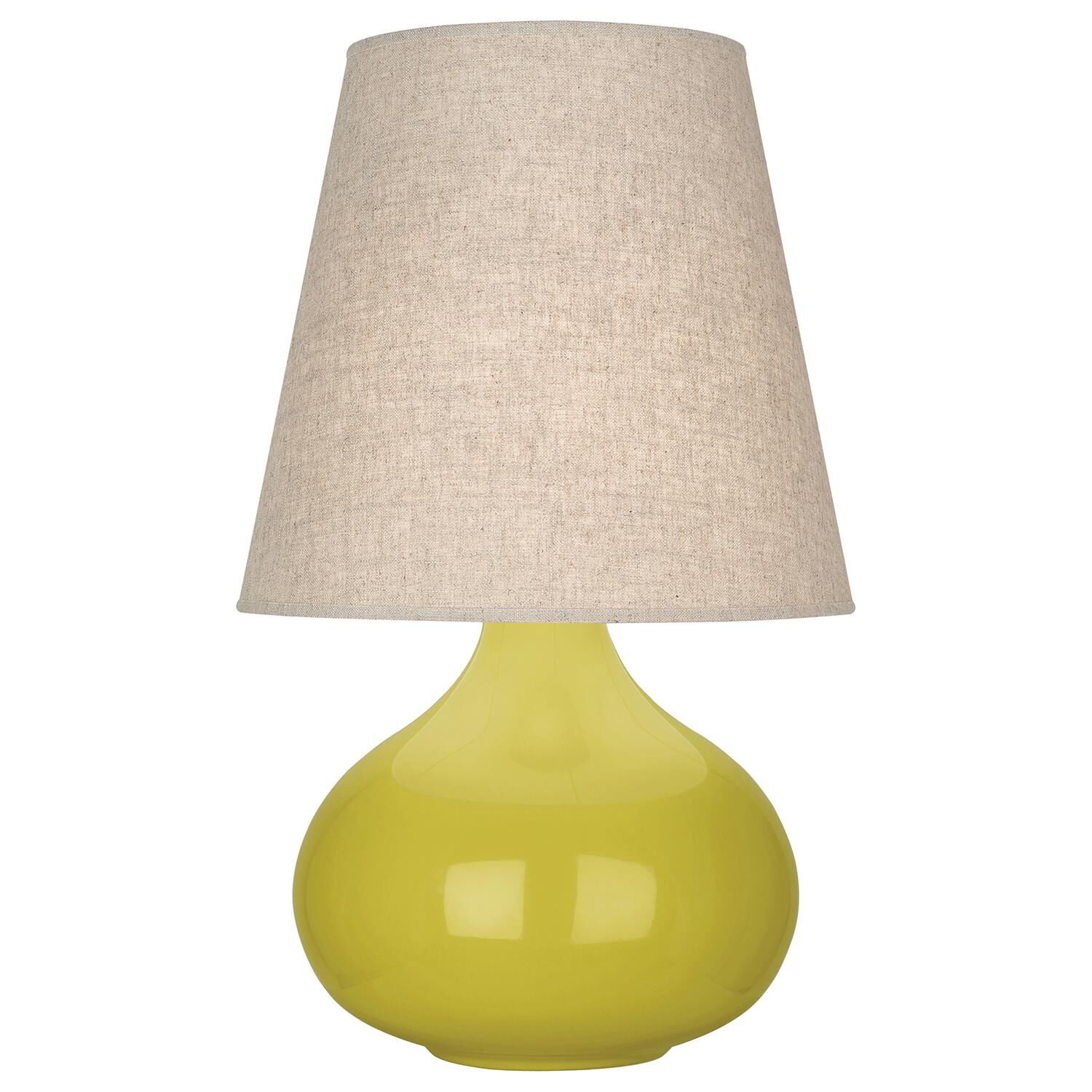 Shown in Citron Glazed Ceramic finish and Buff Linen shade