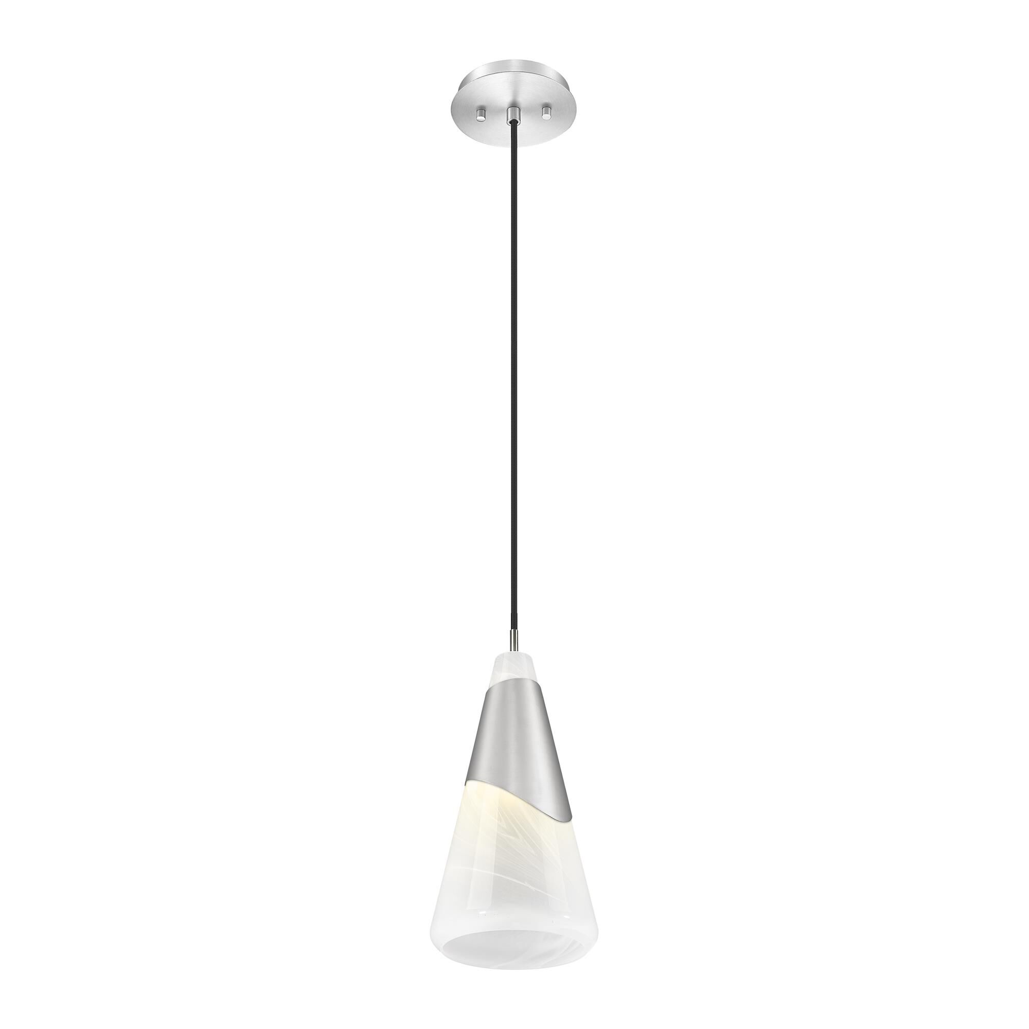 Shown in Brushed Nickel finish and White Swirl glass and White Swirl shade