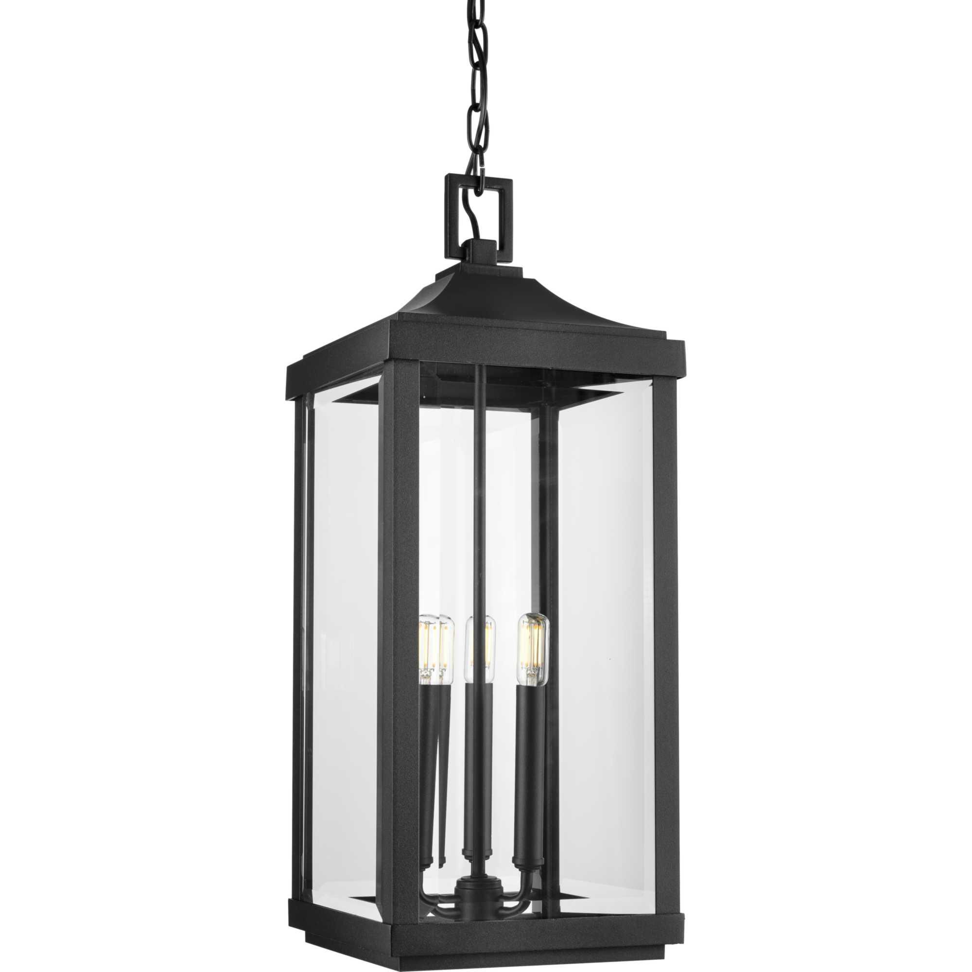 Shown in Textured Black finish and Clear Beveled glass