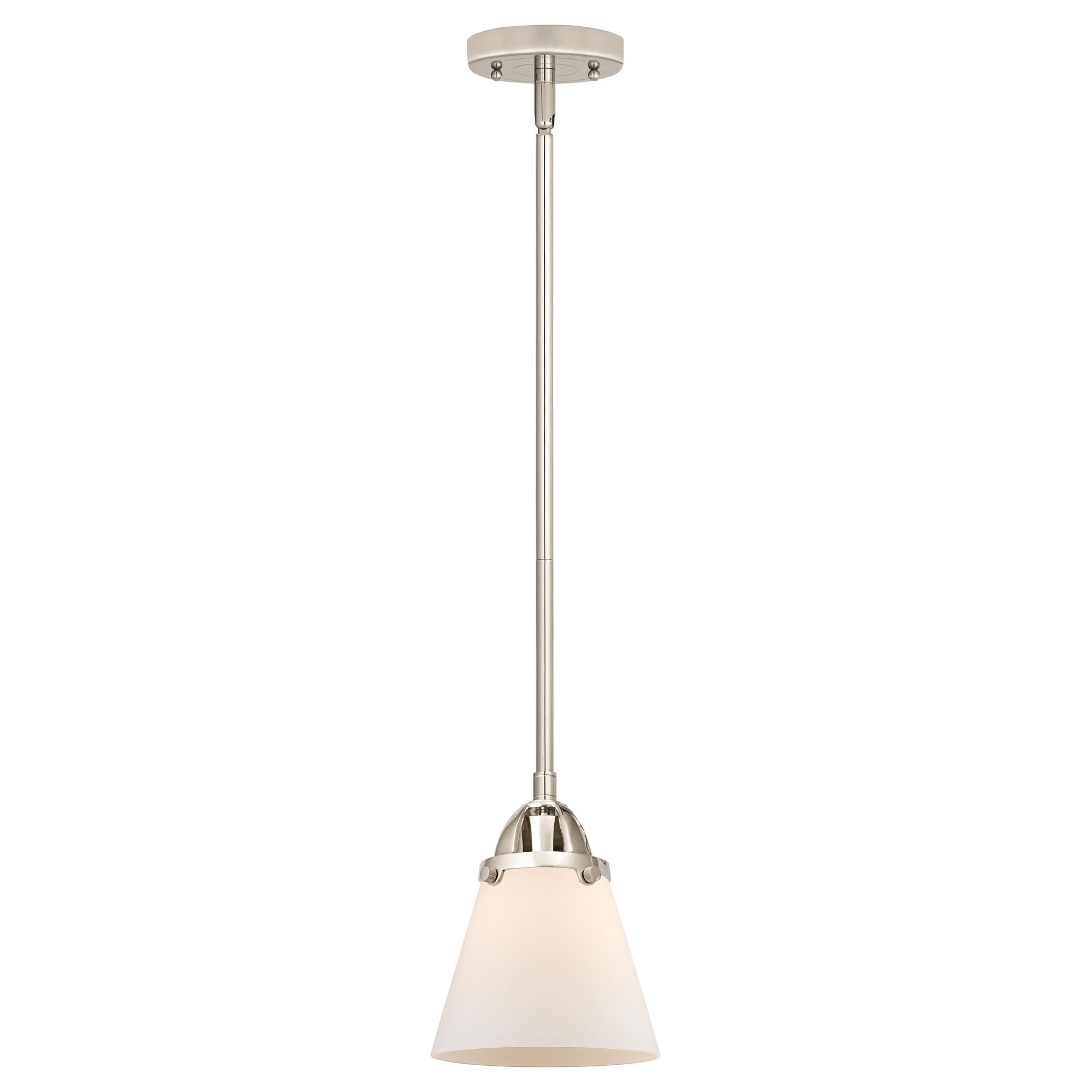 Shown in Polished Nickel finish and Matte White Cased Small Cone glass and No Shade shade