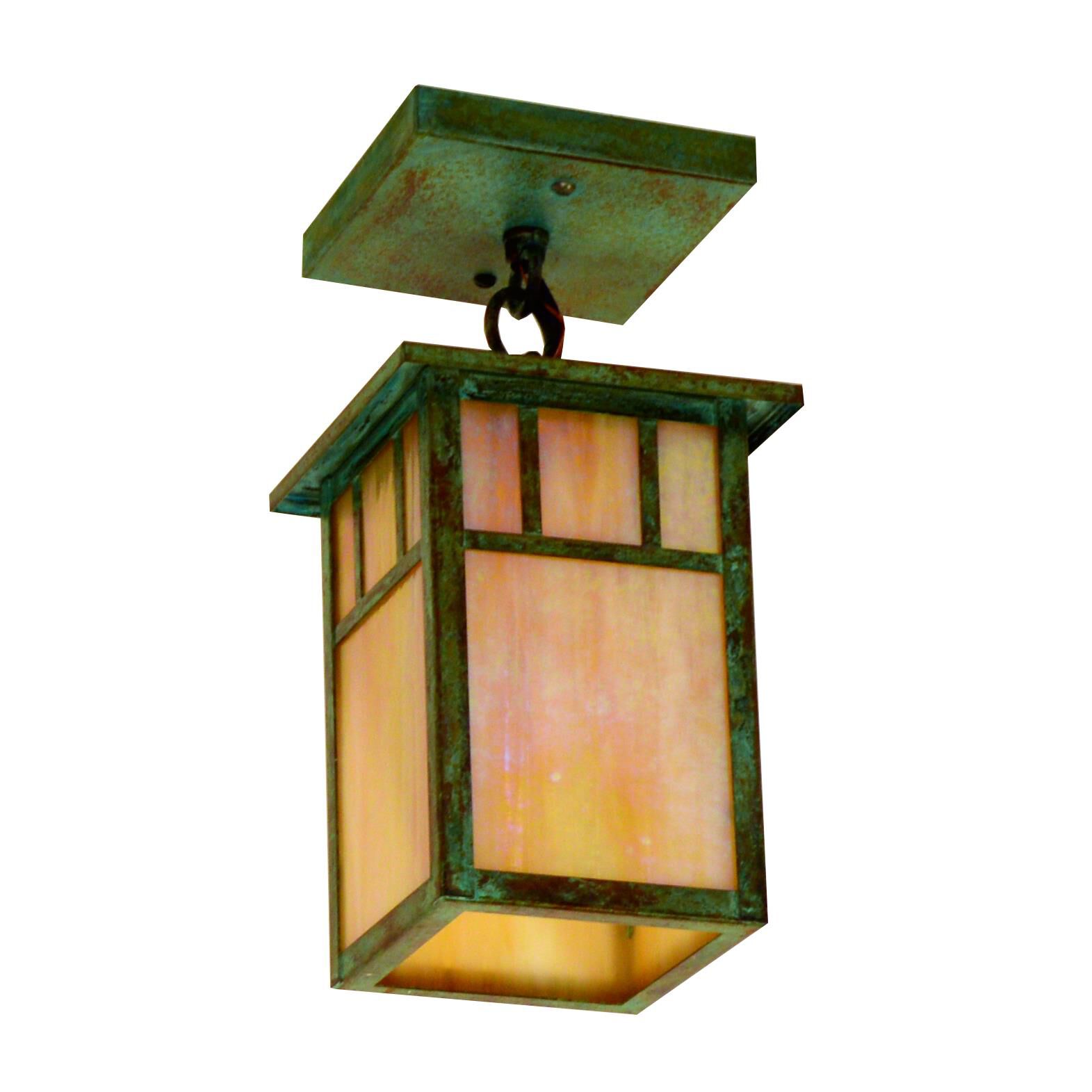 Shown in Verdigris Patina finish and Gold White Iridescent glass and Double T-Bar accent