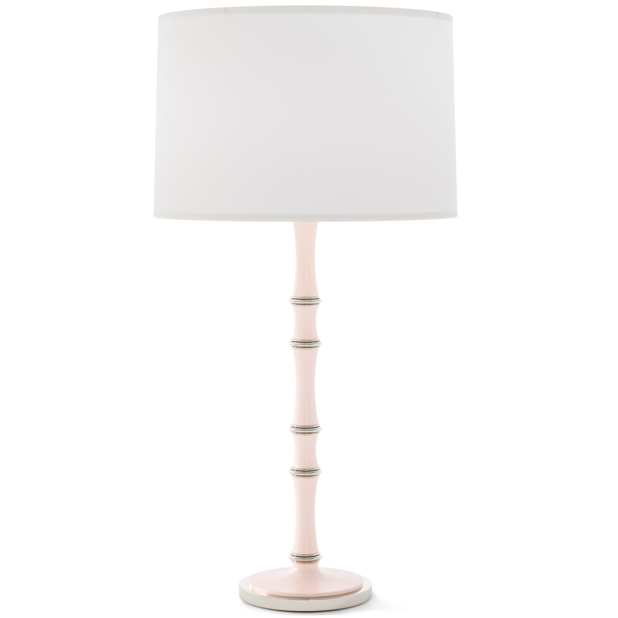Shown in Rose Water finish and Ascot White shade and Polished Nickel  accent