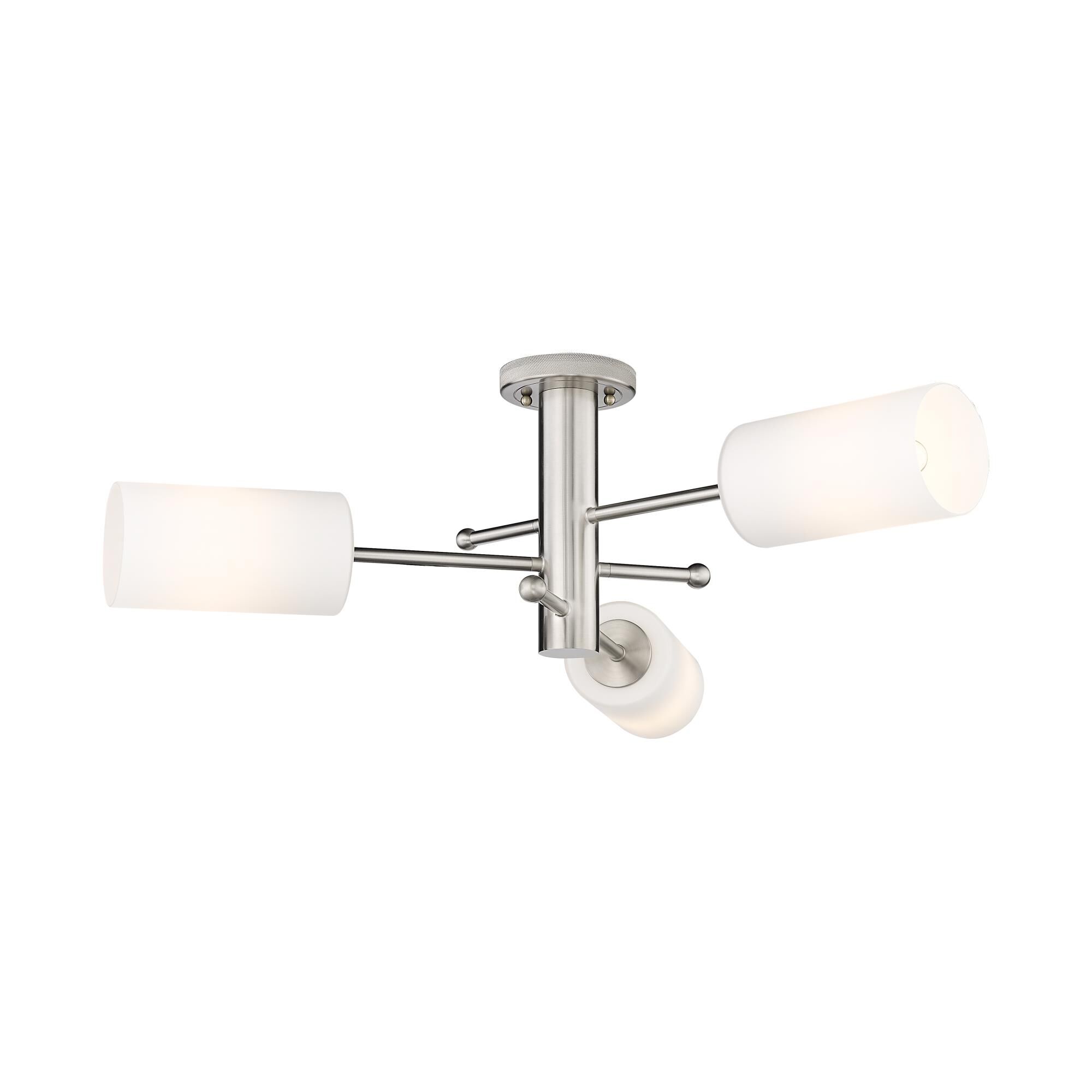 Shown in Satin Nickel finish and Matte White glass and Matte White Glass shade