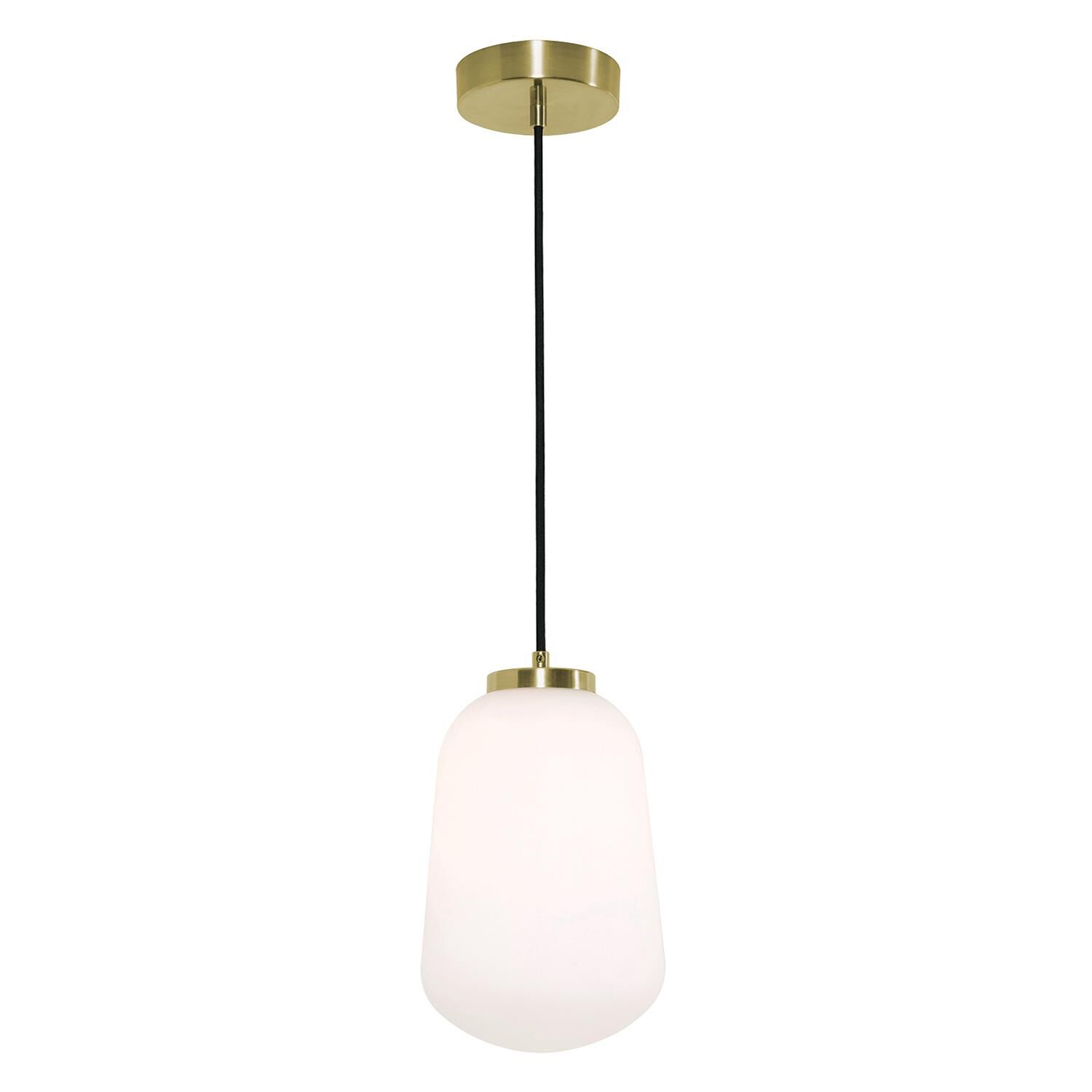 Shown in Light Antique Brass finish and White glass