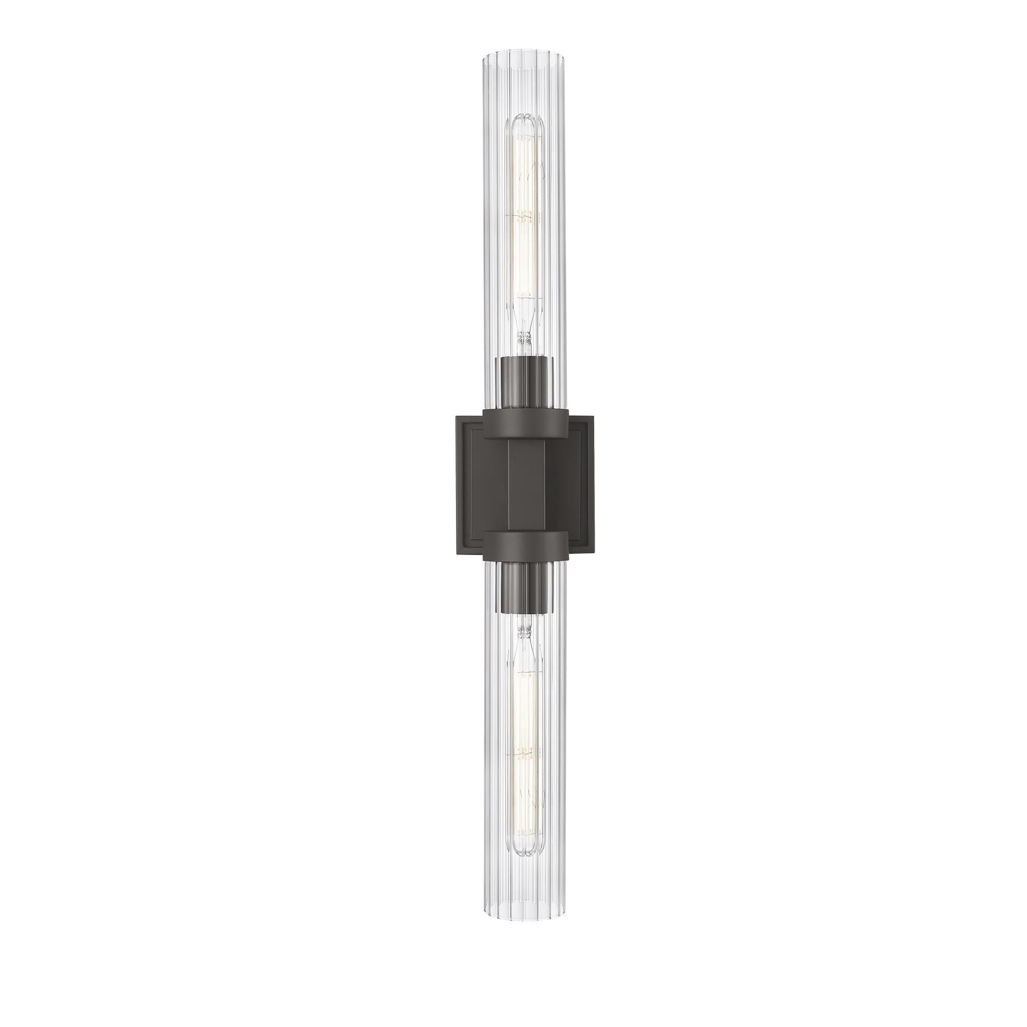 Shown in Bronze finish and Clear Ribbed glass and Clear Ribbed shade