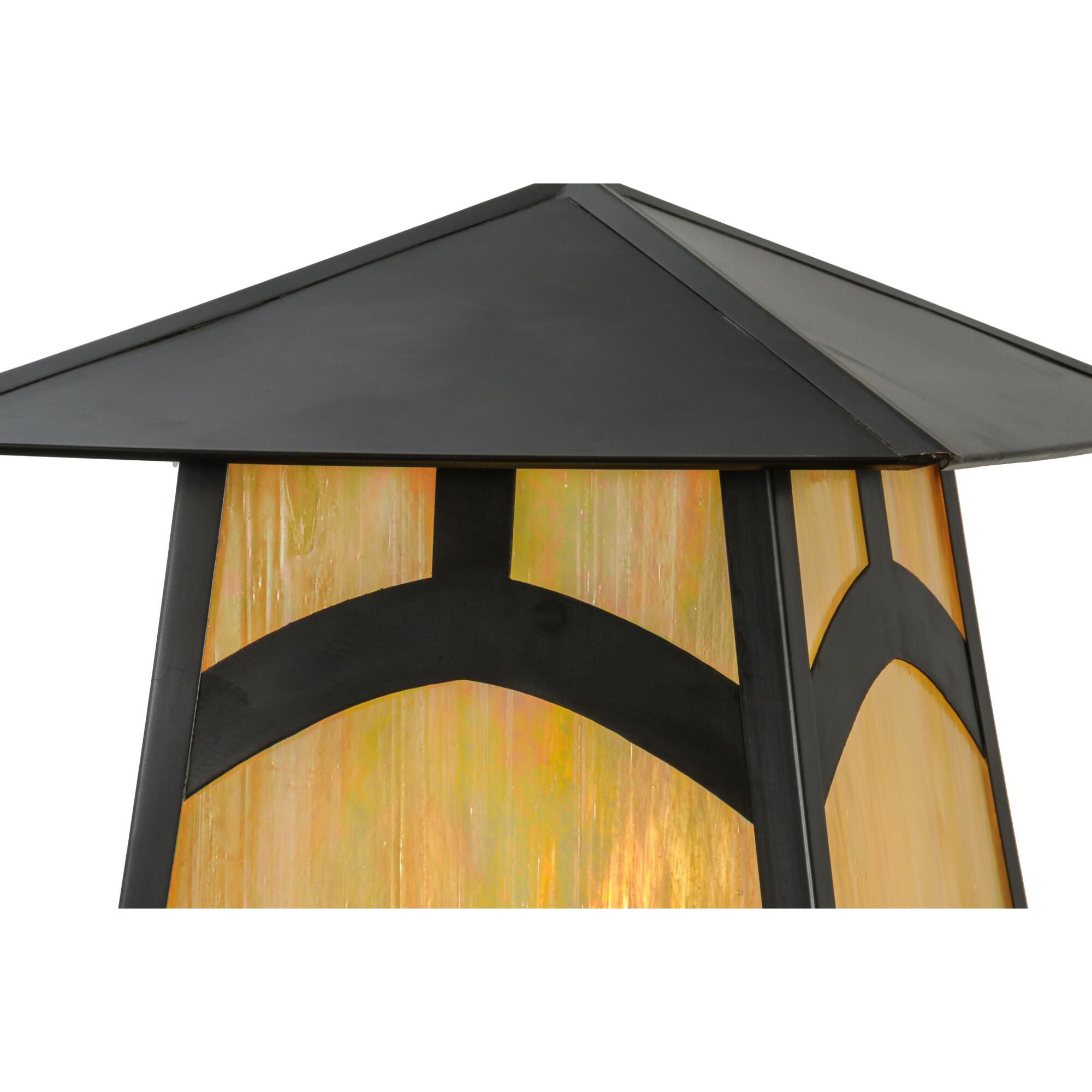 Shown in Craftsman Brown Finish finish and Iridescent glass