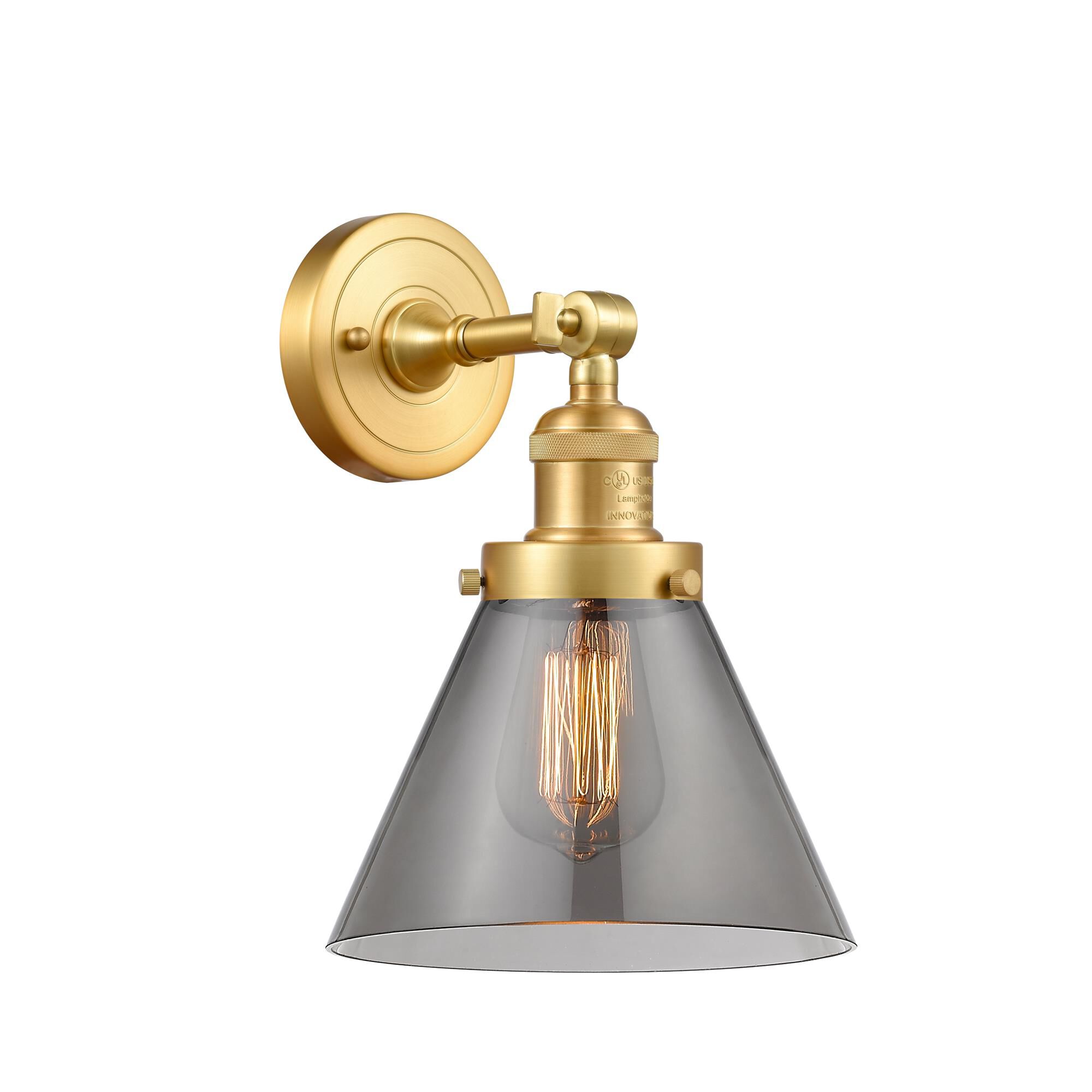 Shown in Satin Gold finish and Plated Smoke glass