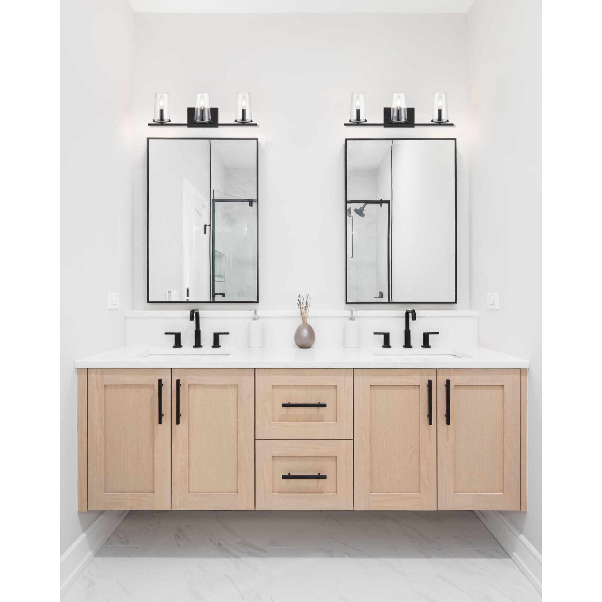 Shown in Matte Black finish and Clear glass