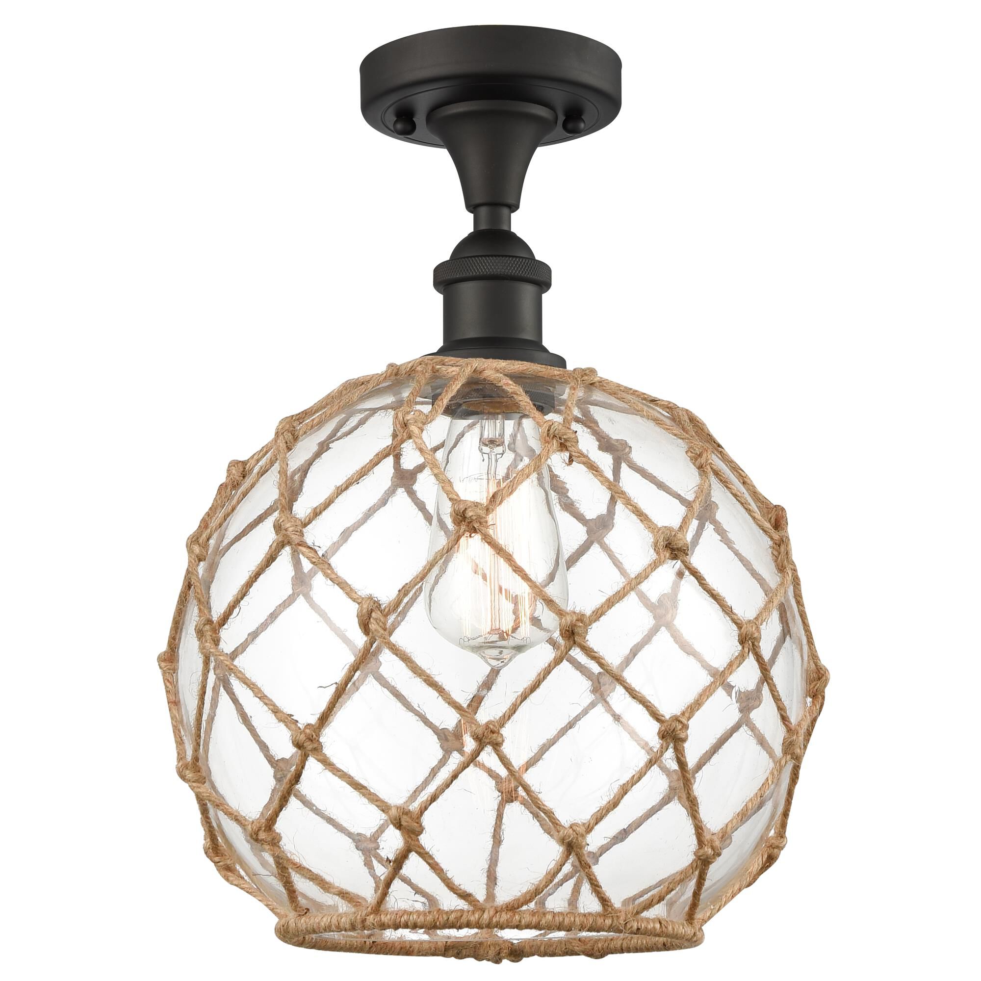 Shown in Oil Rubbed Bronze finish and Clear With Black Rope glass
