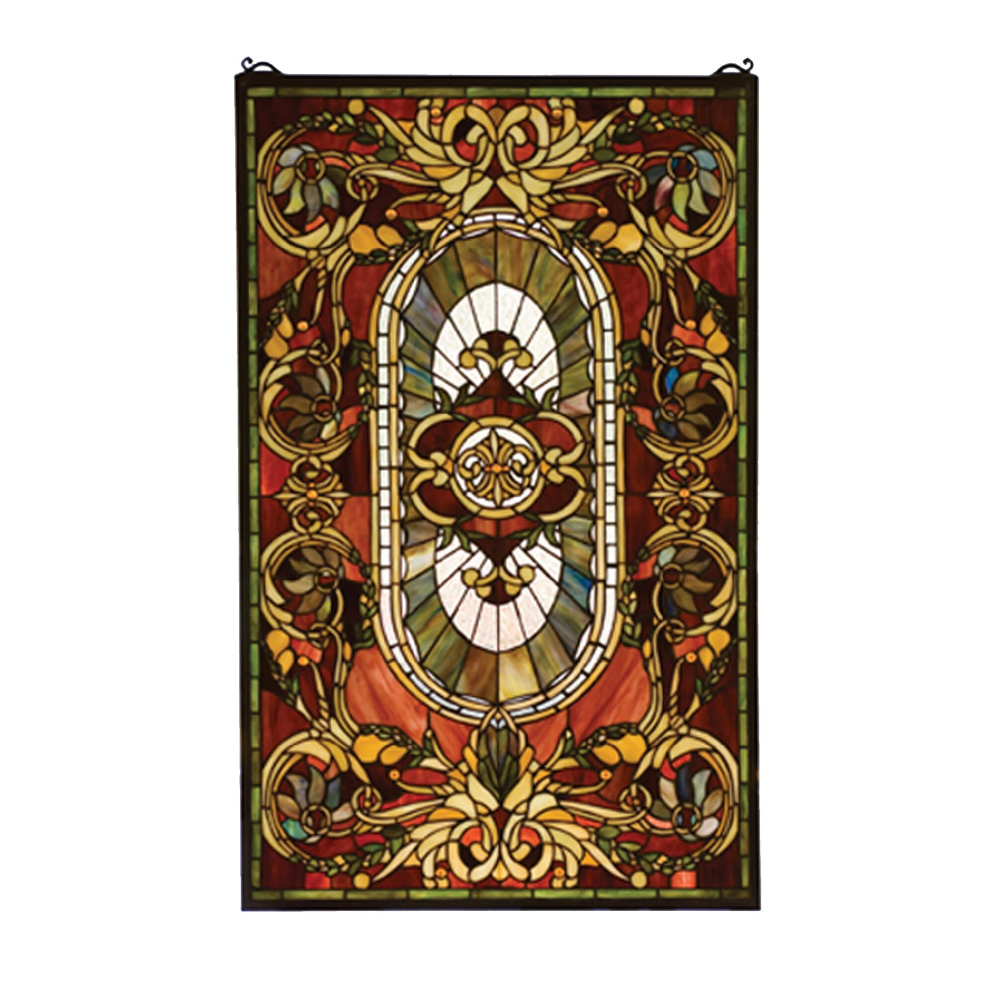 Shown in Brass finish and Burgundy-Amber-Russet Green glass