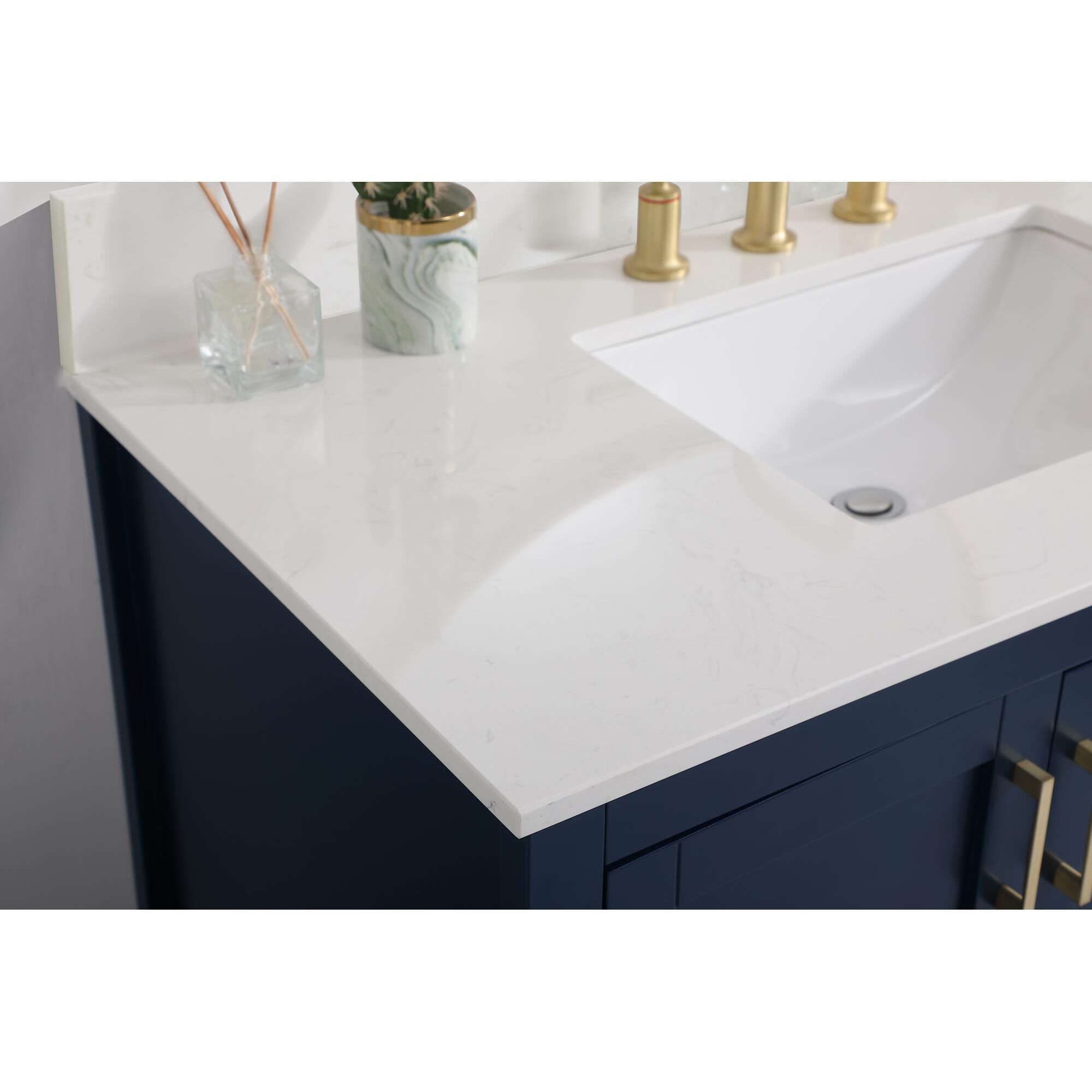 Shown in Blue And Gold With Calacatta Quartz finish