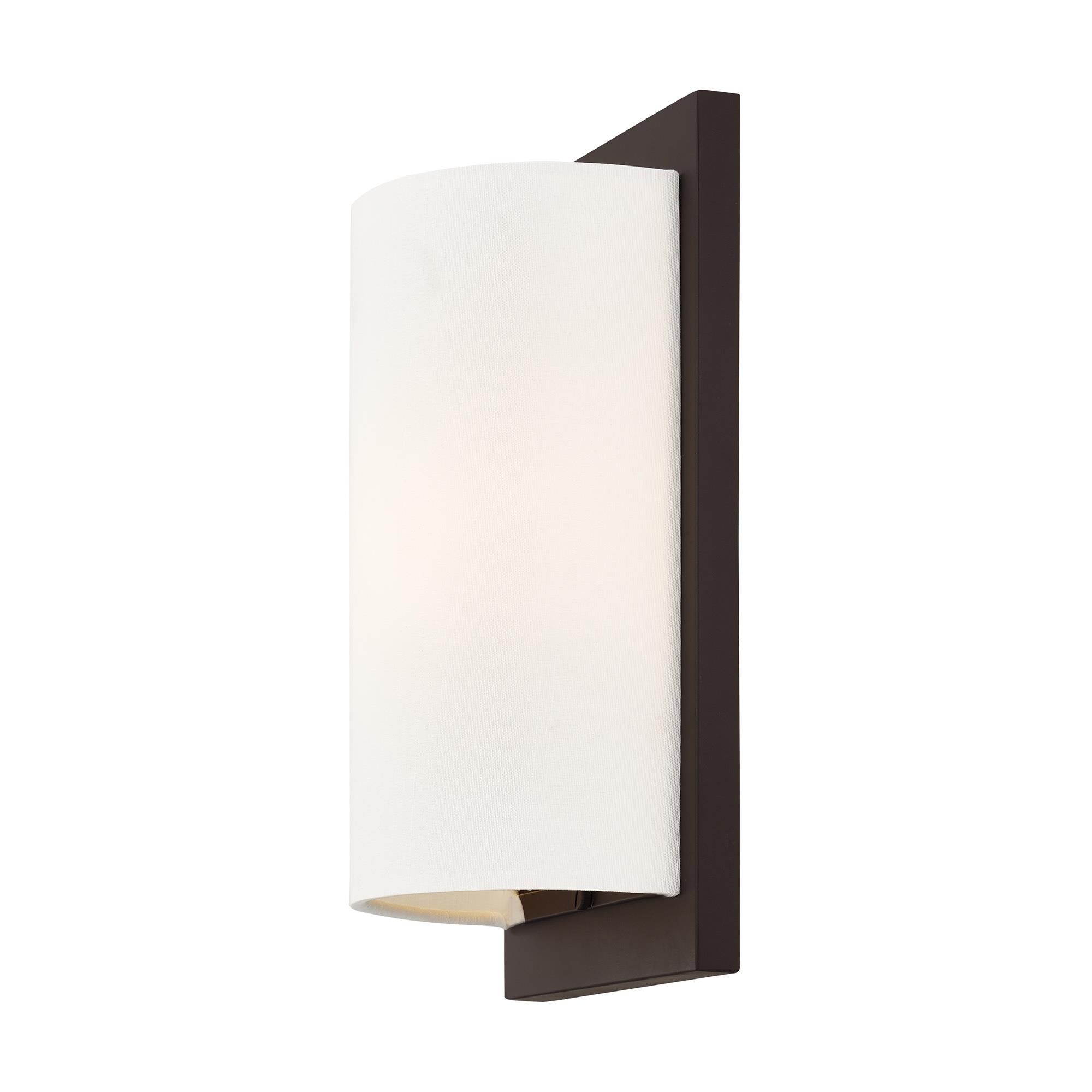 Shown in Bronze finish and Hand Crafted Off-White Fabric Hardback shade