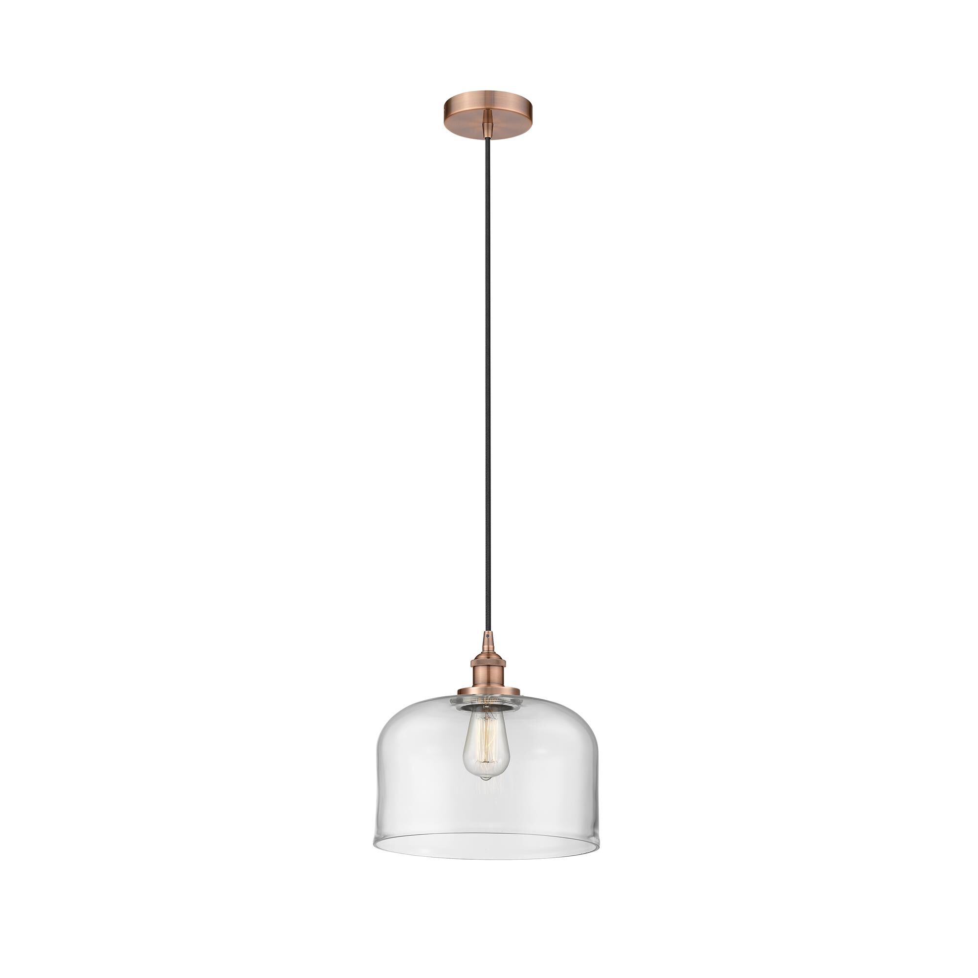 Shown in Antique Copper finish and Clear X-Large Bell glass