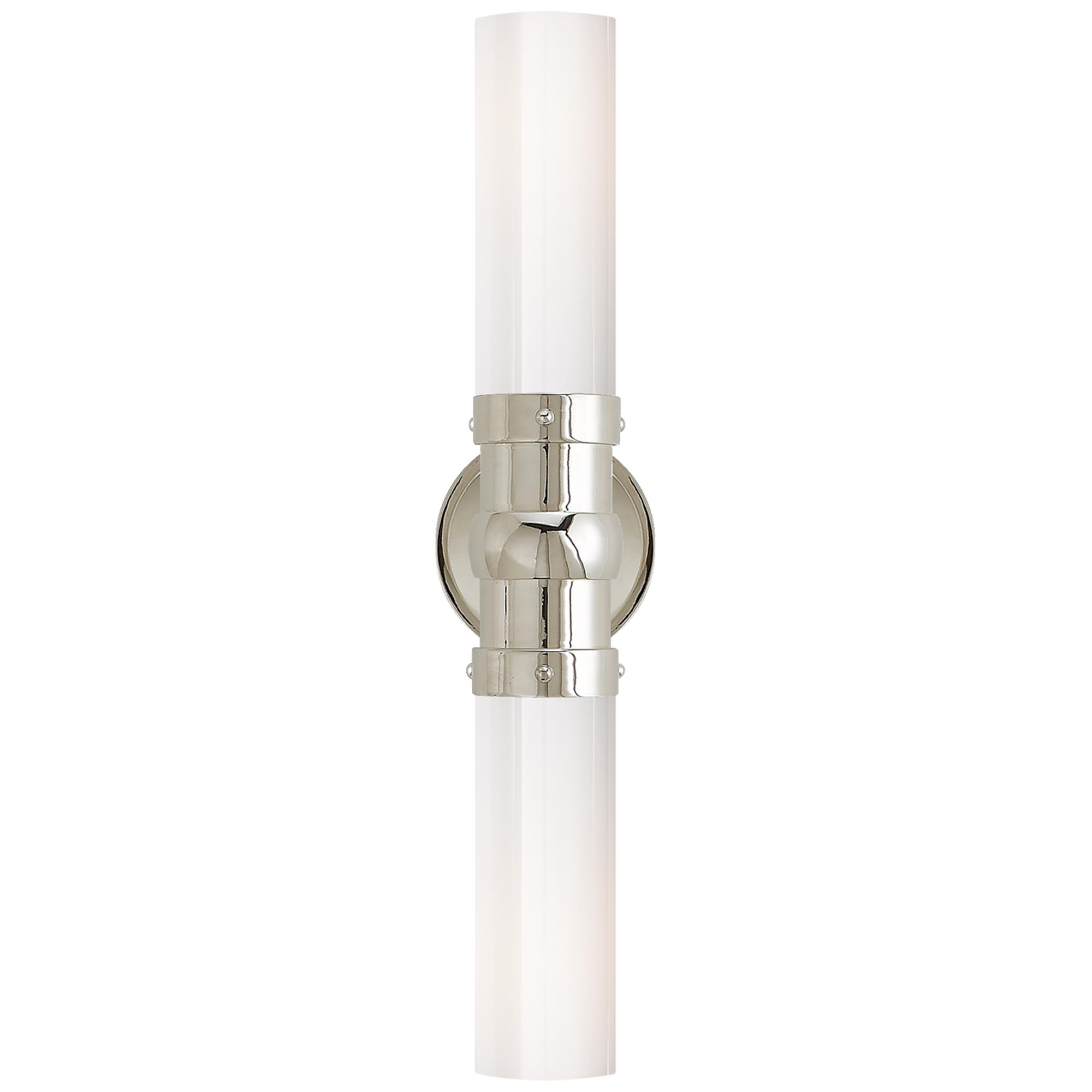 Shown in Polished Nickel finish and White glass