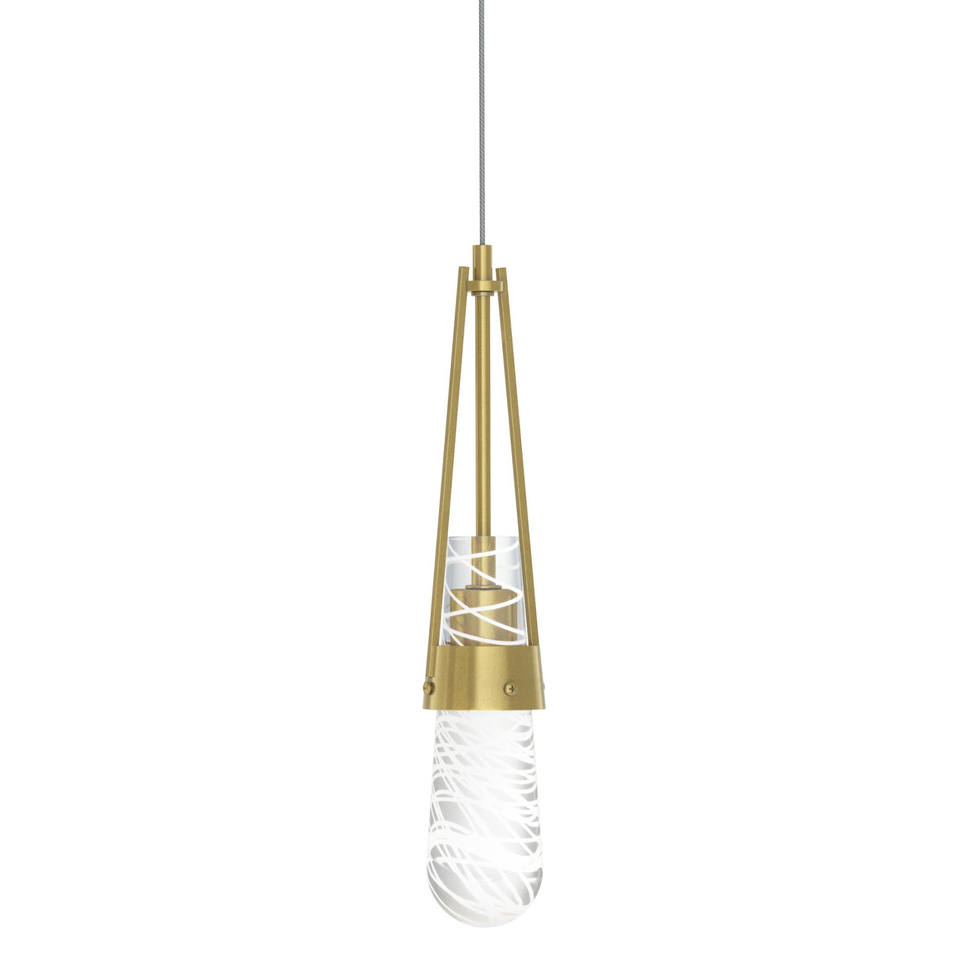 Shown in Modern Brass finish and Clear With White Threading glass