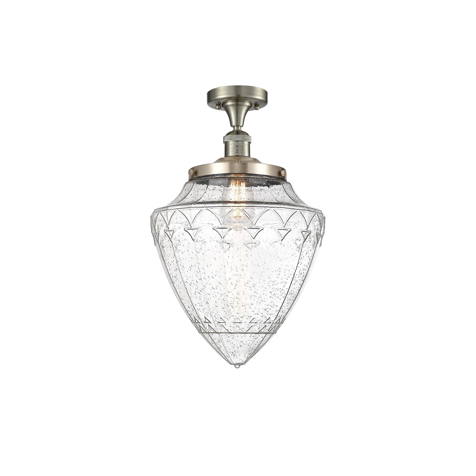 Shown in Brushed Satin Nickel finish and Seedy glass