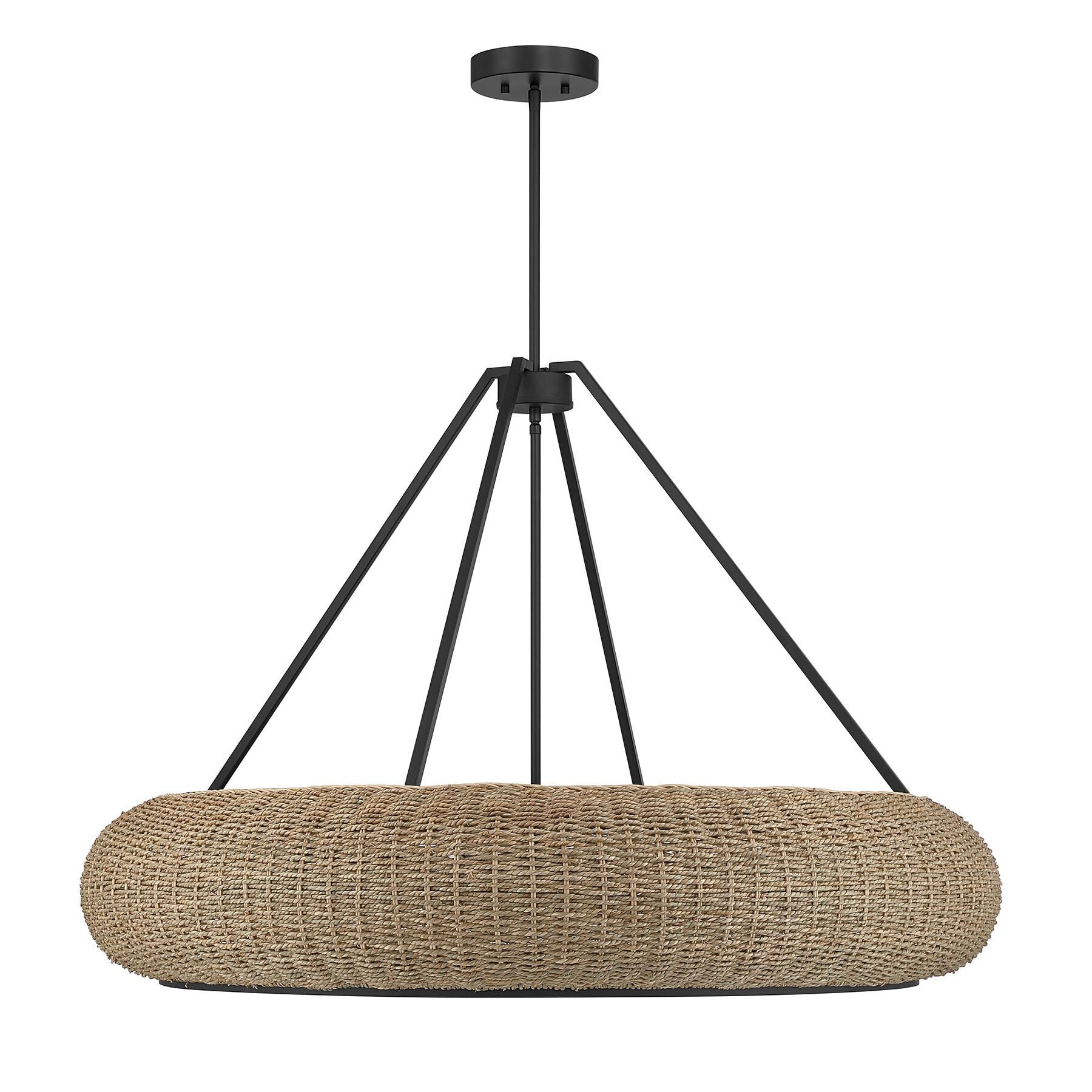 Shown in Matte Black finish and Woven Seagrass shade