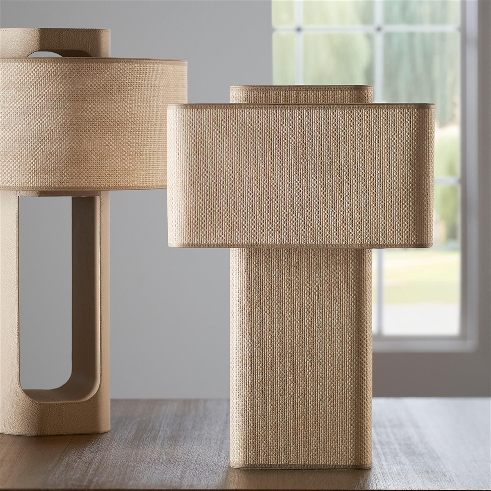 Shown in Natural finish and Raffia and Leather shade