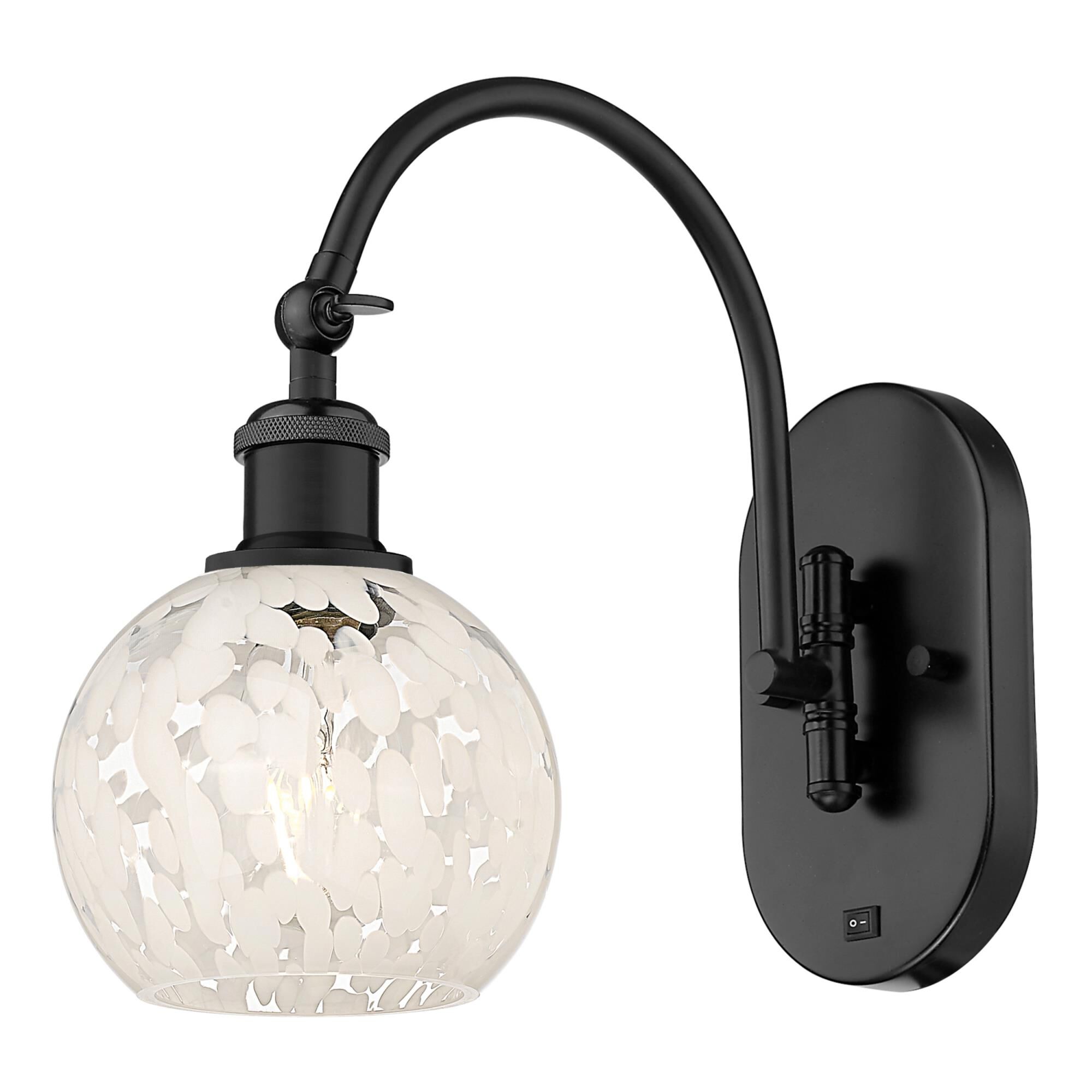 Shown in Matte Black finish and White Mouchette glass