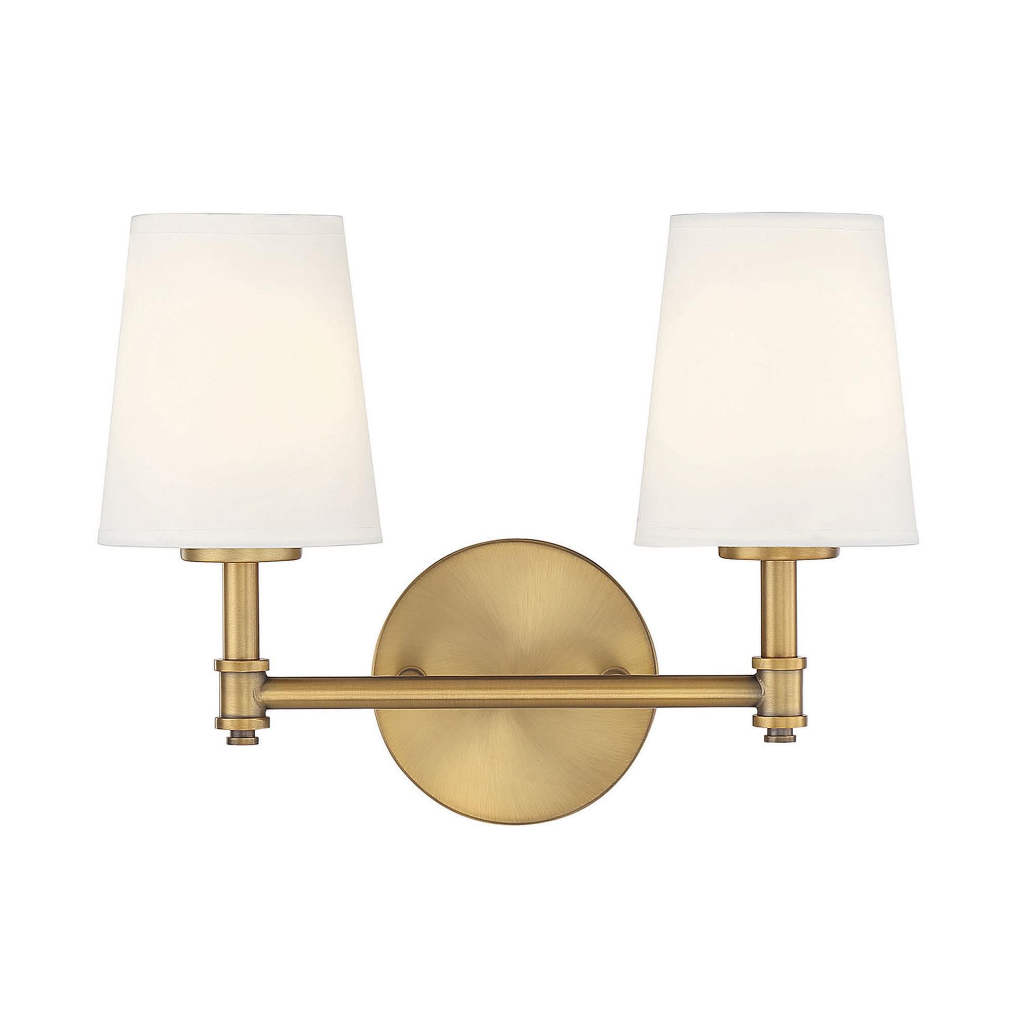Shown in Natural Brass finish and White Linen Fabric shade