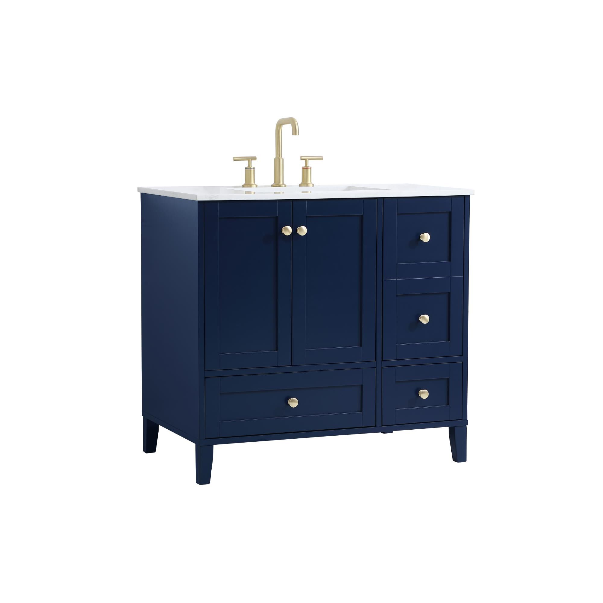Shown in Blue And Gold With Calacatta Quartz finish