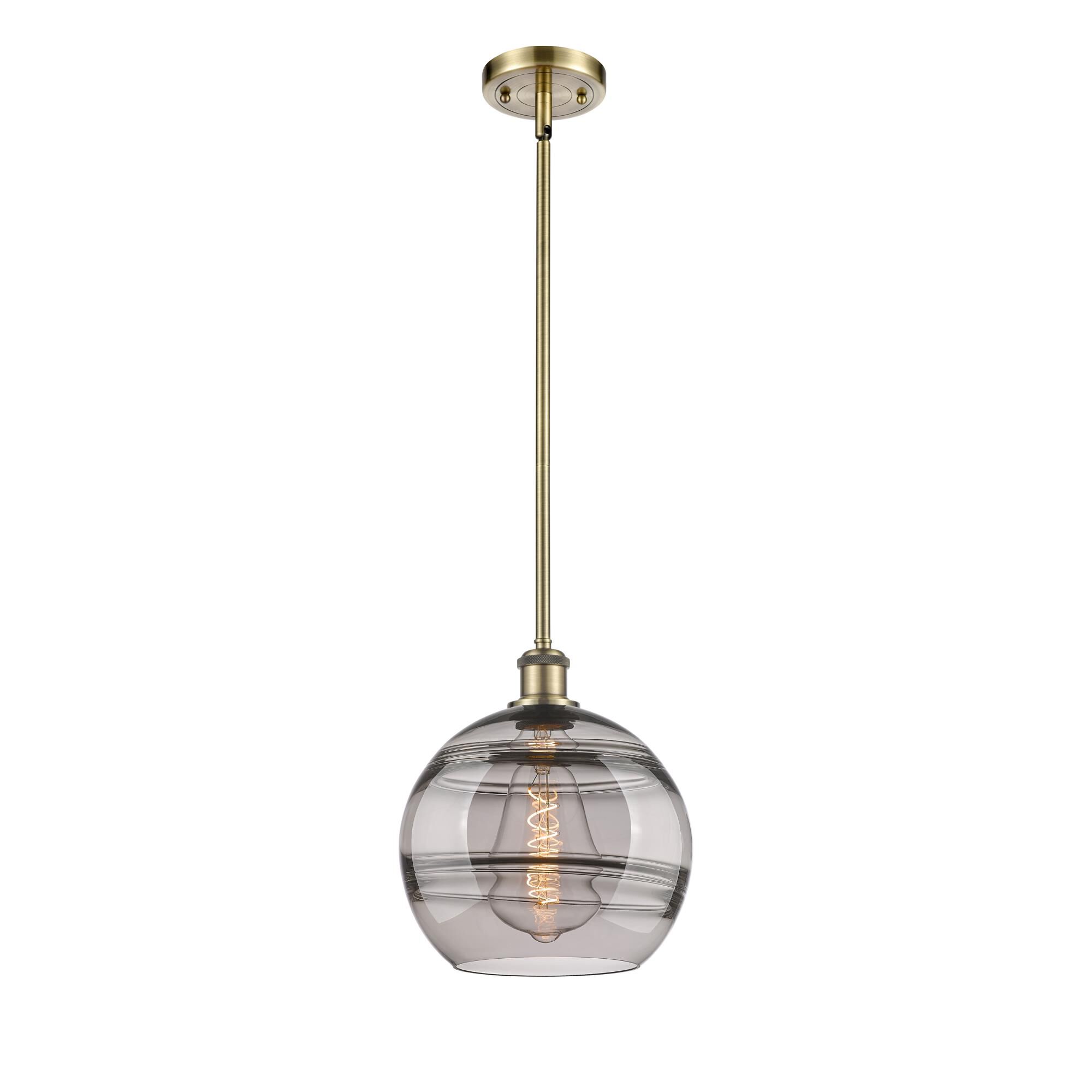 Shown in Antique Brass finish and Light Smoke glass